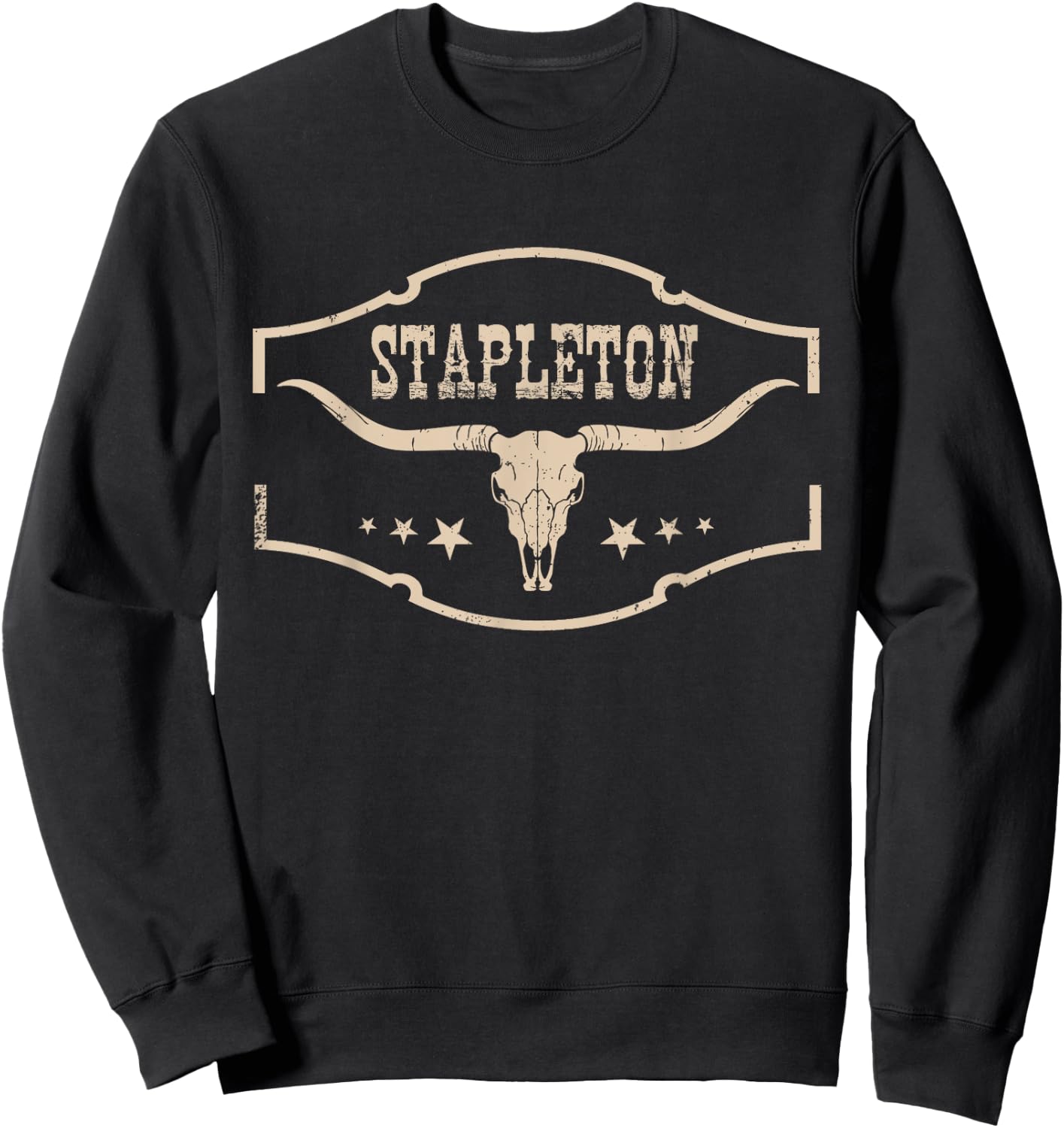 Distressed Stapleton Cowhide Name Proud Vintage Bull-Skull Sweatshirt - Sweatshirt | Black