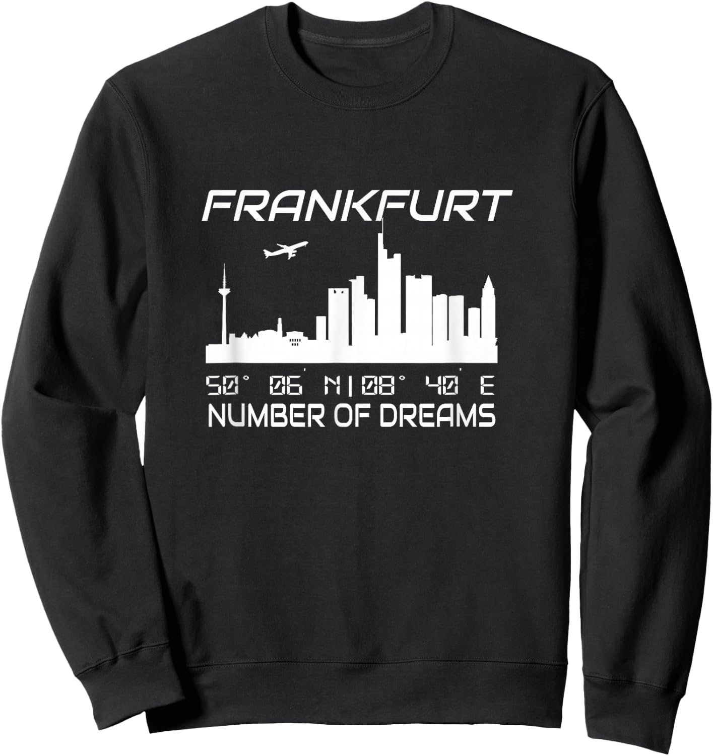 GPS Coodinates and Skyline of your City of Dreams Frankfurt Main Skyline GPS Koordinaten Banken Wolkenkratzer Schwarz S EU 41.5 Klein Regular Casual Graphic Sweatshirt - Sweatshirt | Black