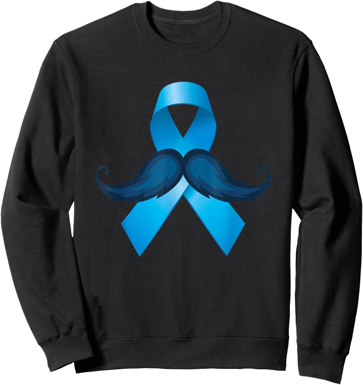 Light Blue Ribbon Mustache Prostate Cancer Awareness Sweatshirt - Sweatshirt | Black