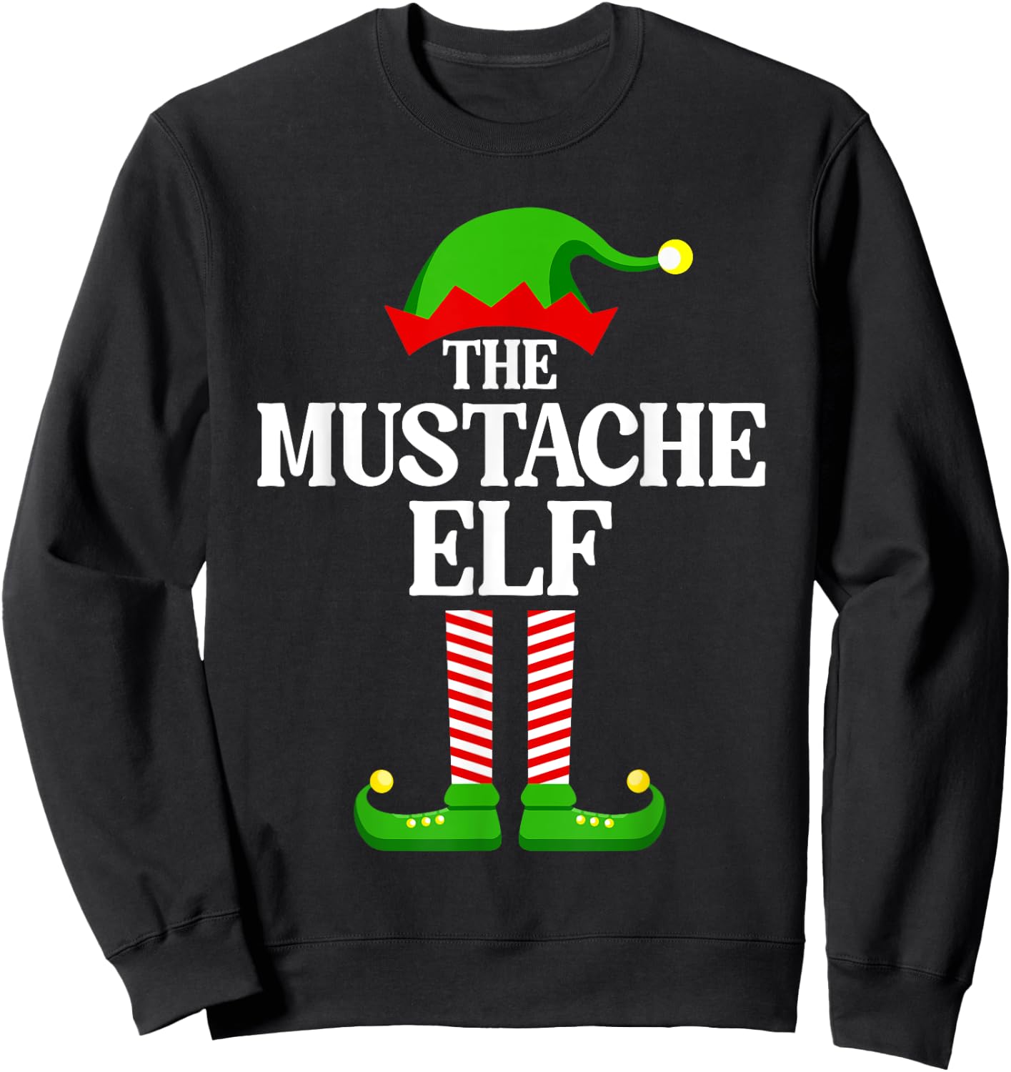 Mustache Elf Family Matching Group Funny Christmas Sweatshirt - Sweatshirt | Black
