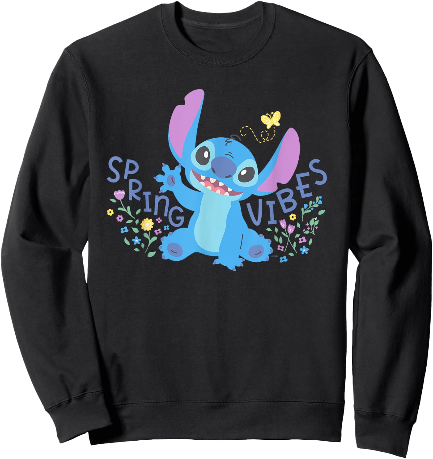 Disney Stitch with Flowers & Butterfly Easter Spring Vibes Sweatshirt - Sweatshirt | Black