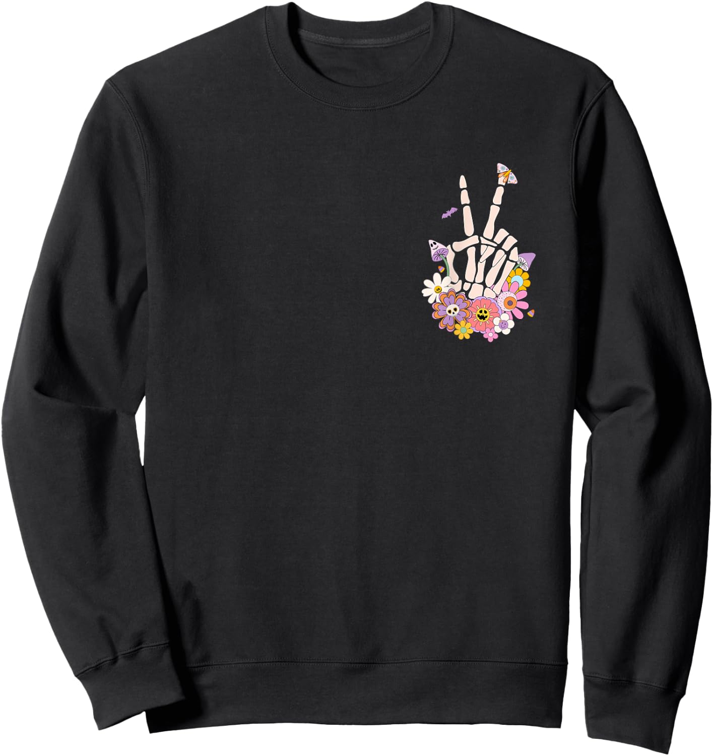 Protect Your Peace Flower Skull Skeleton Hand Mental Health Sweatshirt - Sweatshirt | Black