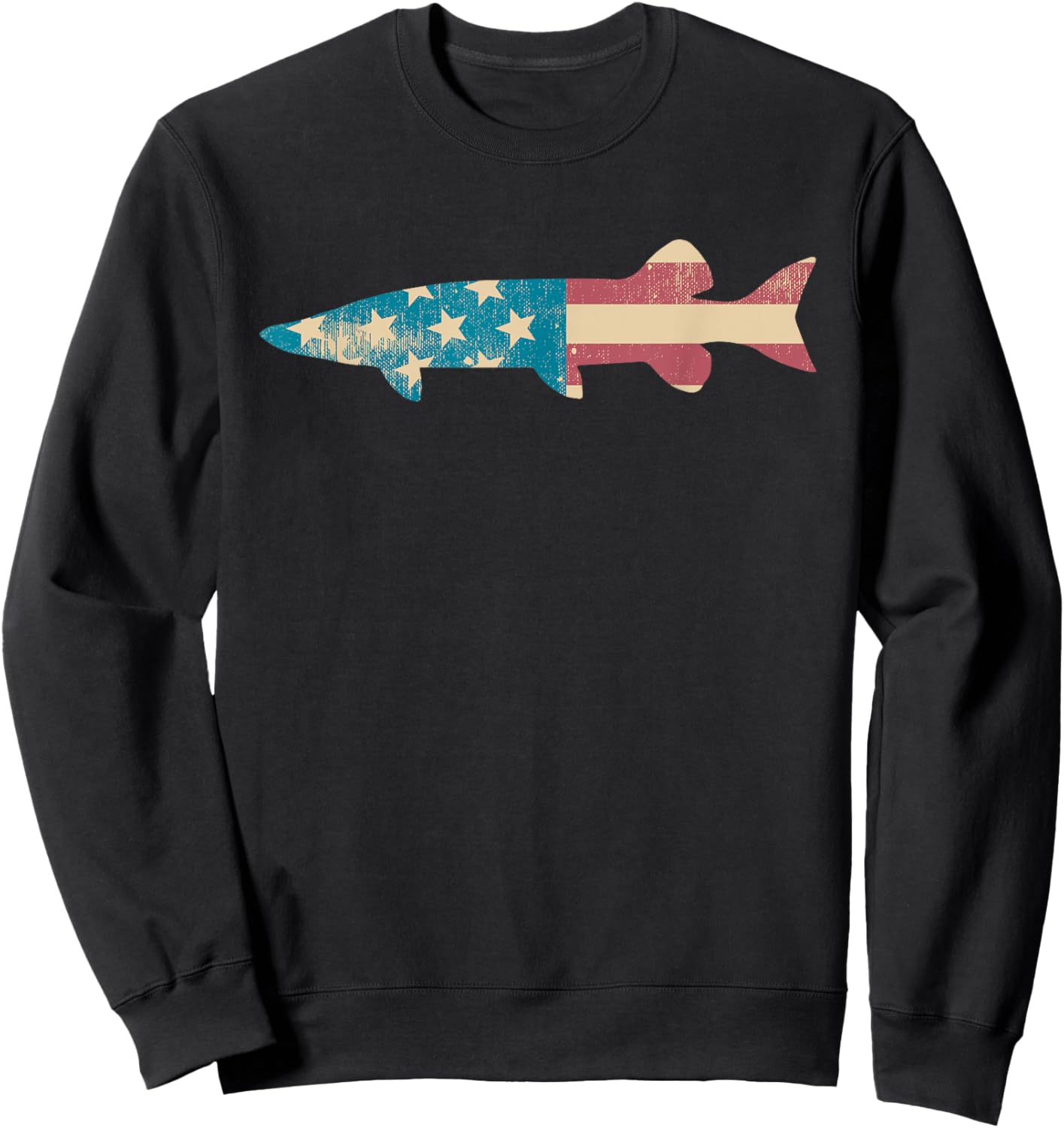 Muskie American Flag - Patriotic Musky Fishing Sweatshirt - Sweatshirt | Black