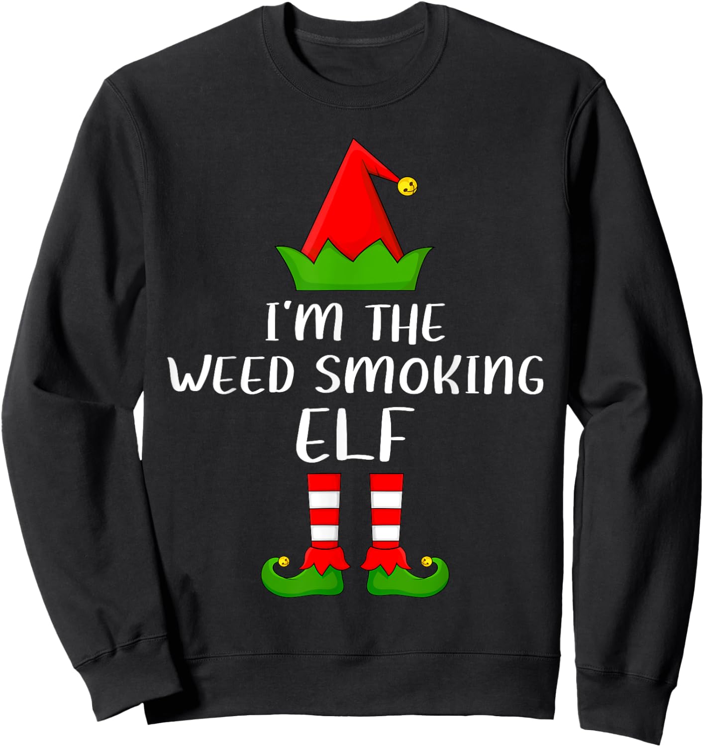 Funny Matching Family Weed Smoking Elf Christmas Sweatshirt - Sweatshirt | Black