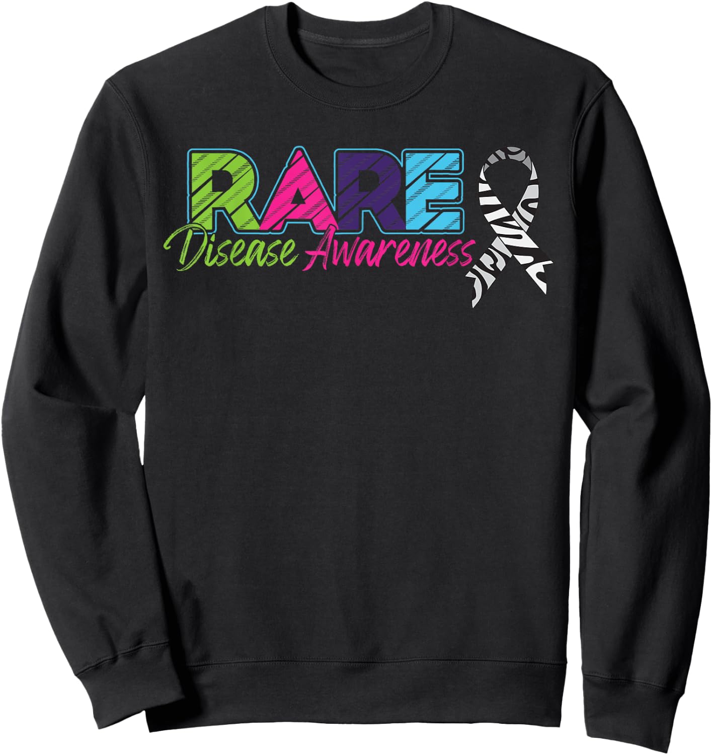 Rare Disease Awareness Zebra Ribbon Sweatshirt - Sweatshirt | Black