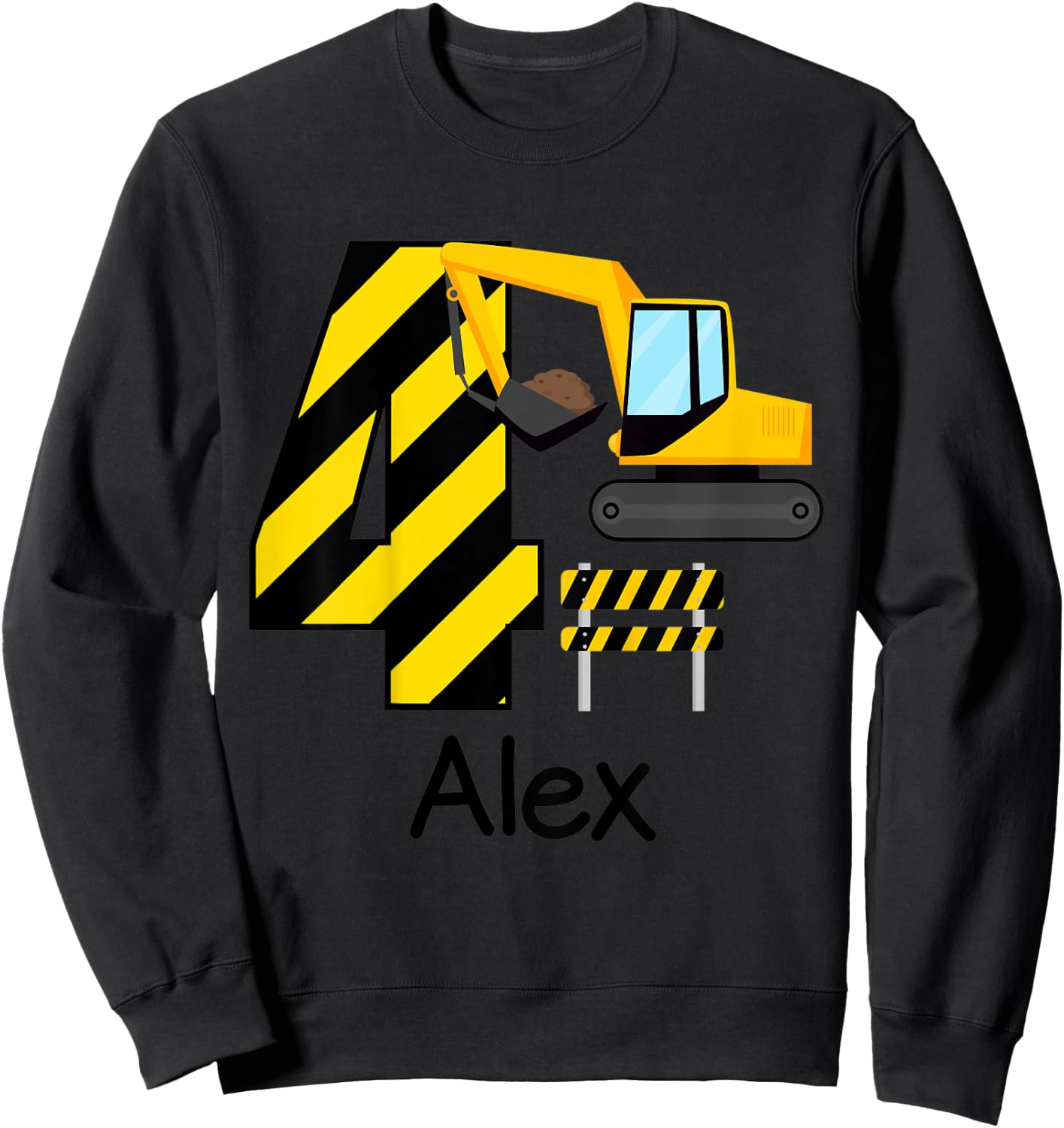 Kids Boys Construction 4th Birthday Alex 4 Years Old Party Sweatshirt - Sweatshirt | Black