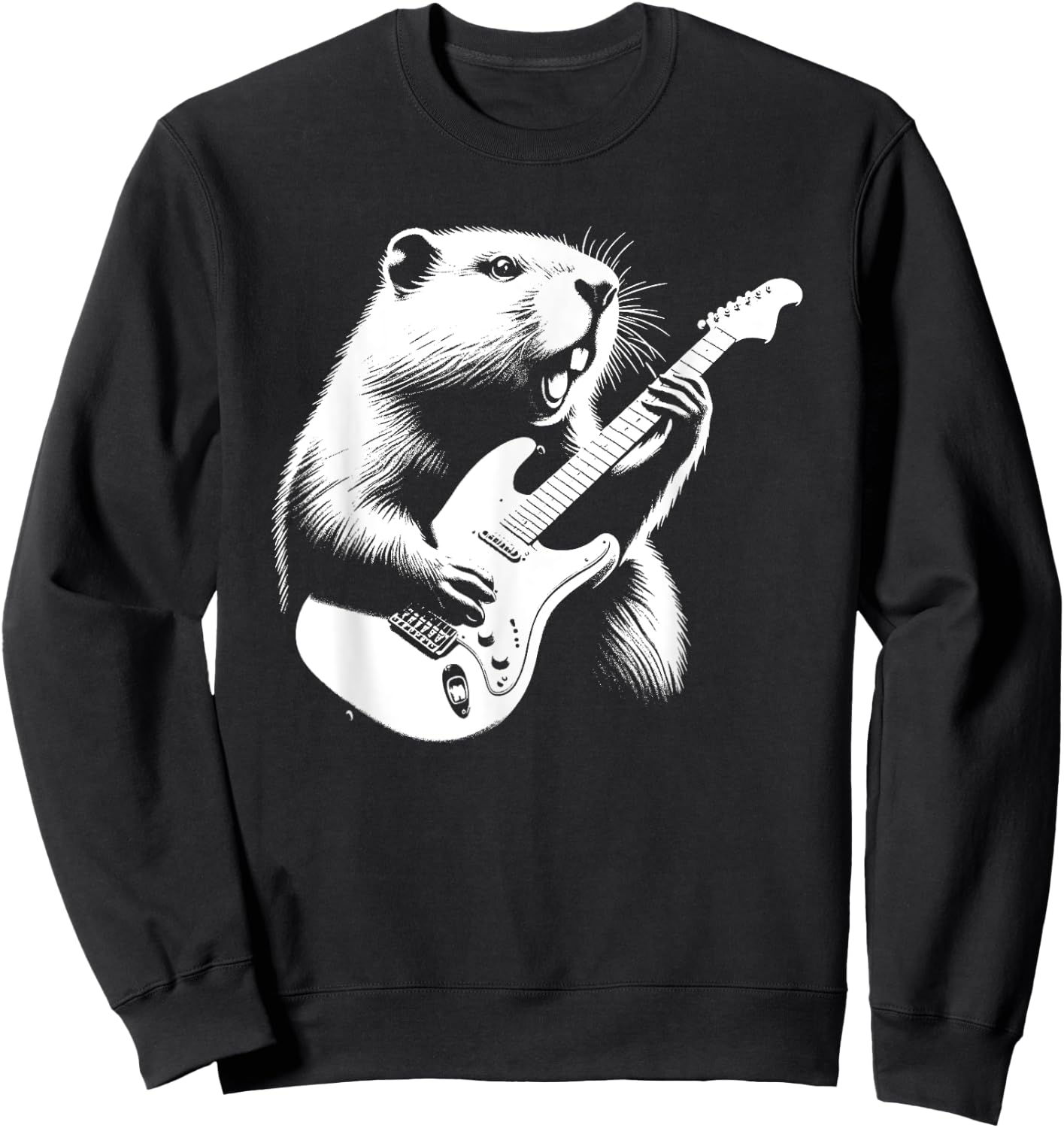 Beaver Playing Electric Guitar Rock Star Guitarist Sweatshirt - Sweatshirt | Black