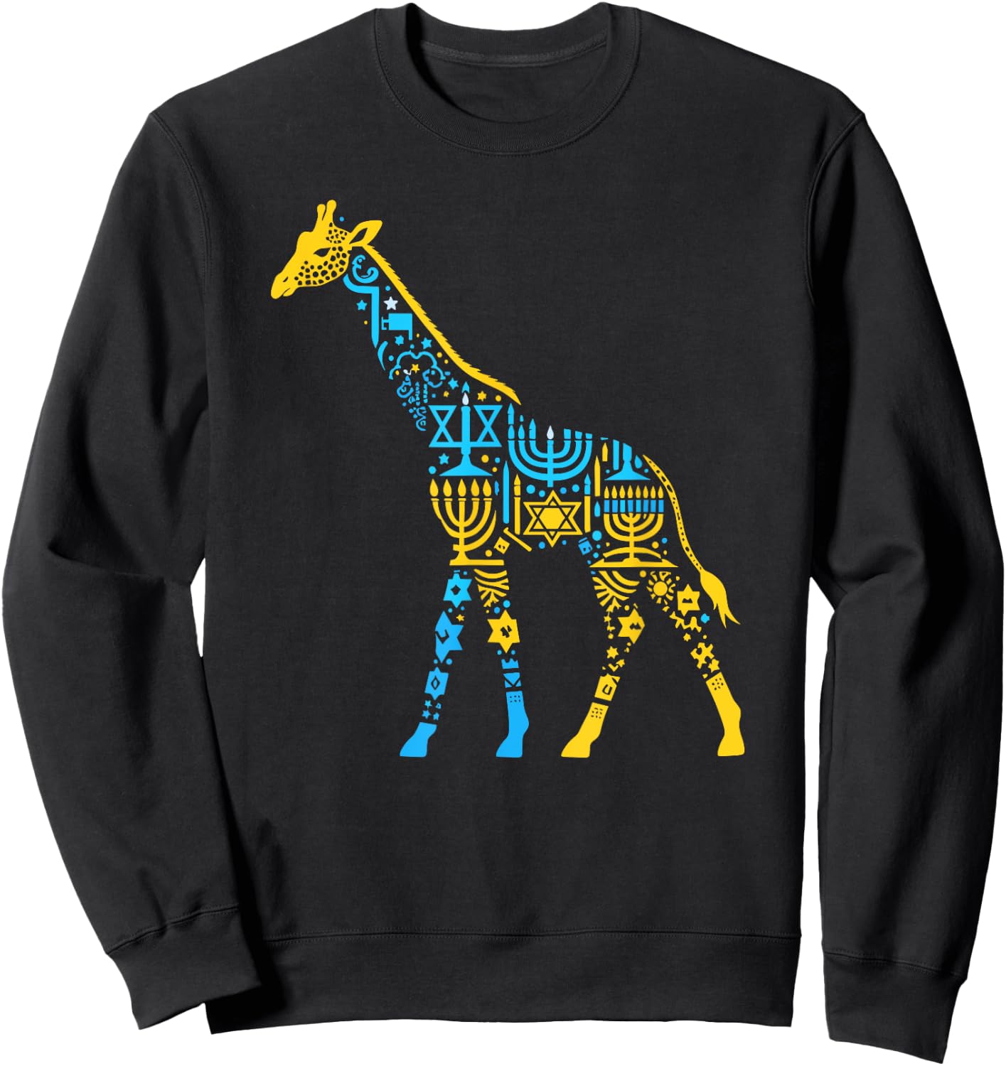Giraffe Menorah Dreidel Jewish Hanukkah Kids Sweatshirt - Sweatshirt | Black