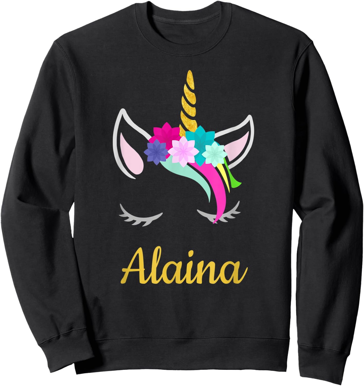 Alaina Dark Unicorn Name Sweatshirt - Sweatshirt | Black