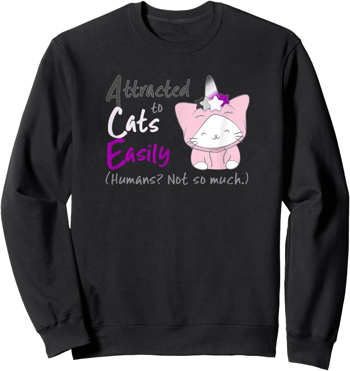 Ace Pride Unicorn Cat Kawaii Anime T Shirt for Asexual Women Sweatshirt - Sweatshirt | Black