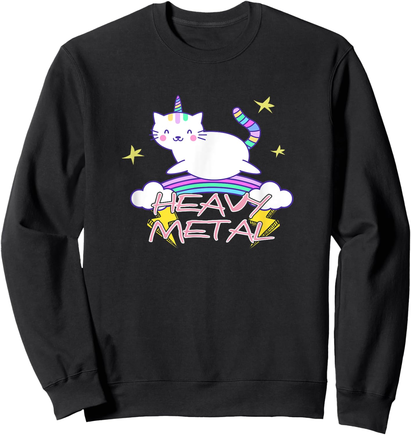 Heavy Metal Kawaii Unicorn Cat and Rainbow Sweatshirt - Sweatshirt | Black