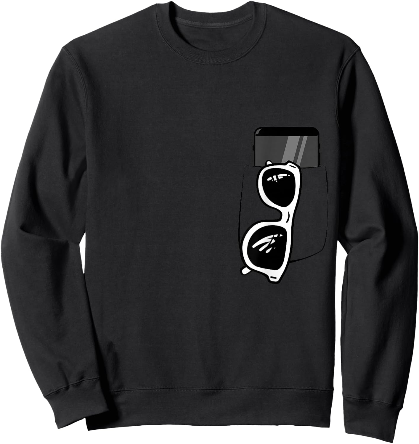 Fake pocket with black print on sunglasses and phone Sweatshirt - Sweatshirt | Black