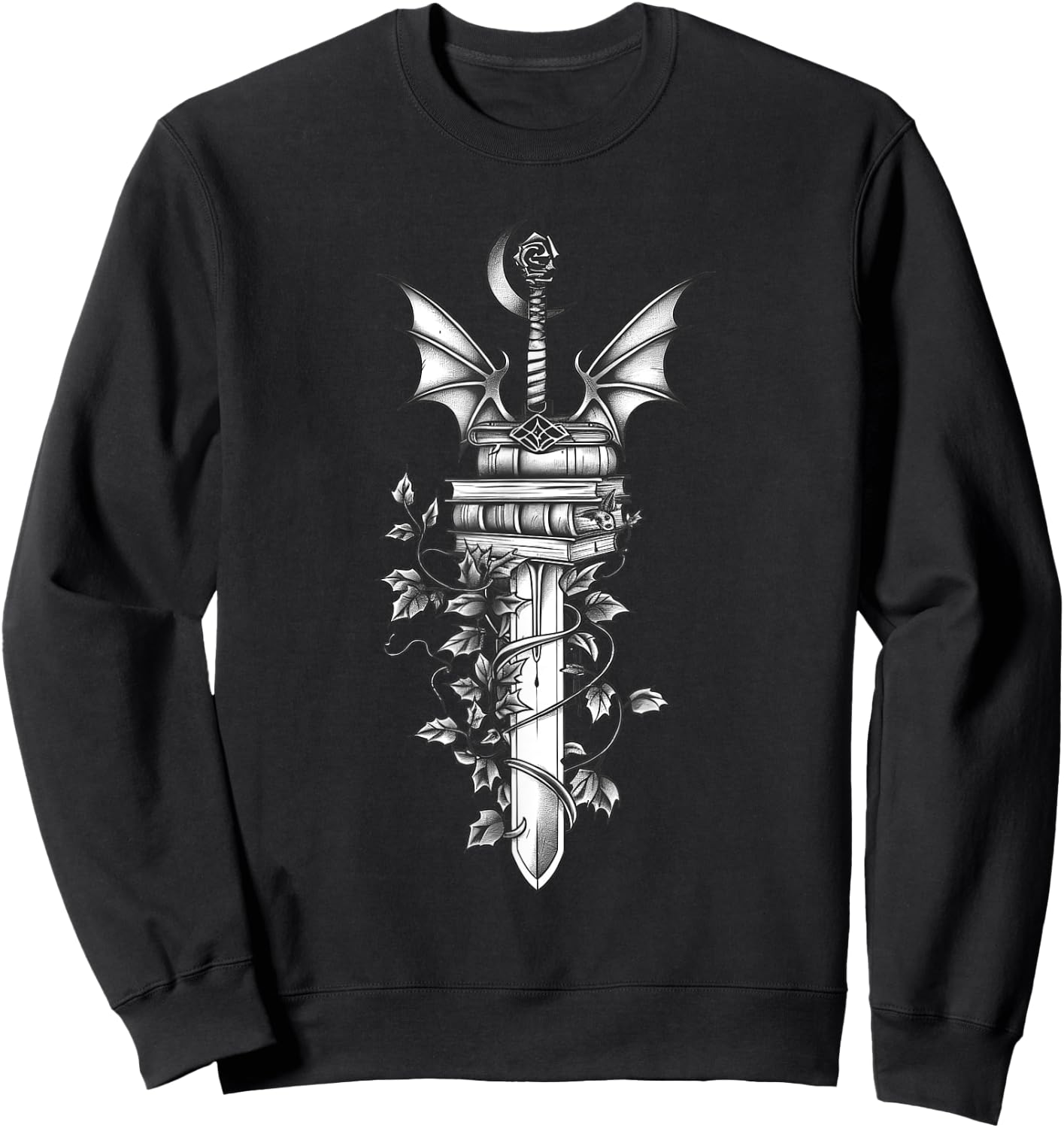 Romantasy Reader Book Lover Sword Dragon Books Fantasy Book Sweatshirt - Sweatshirt | Black