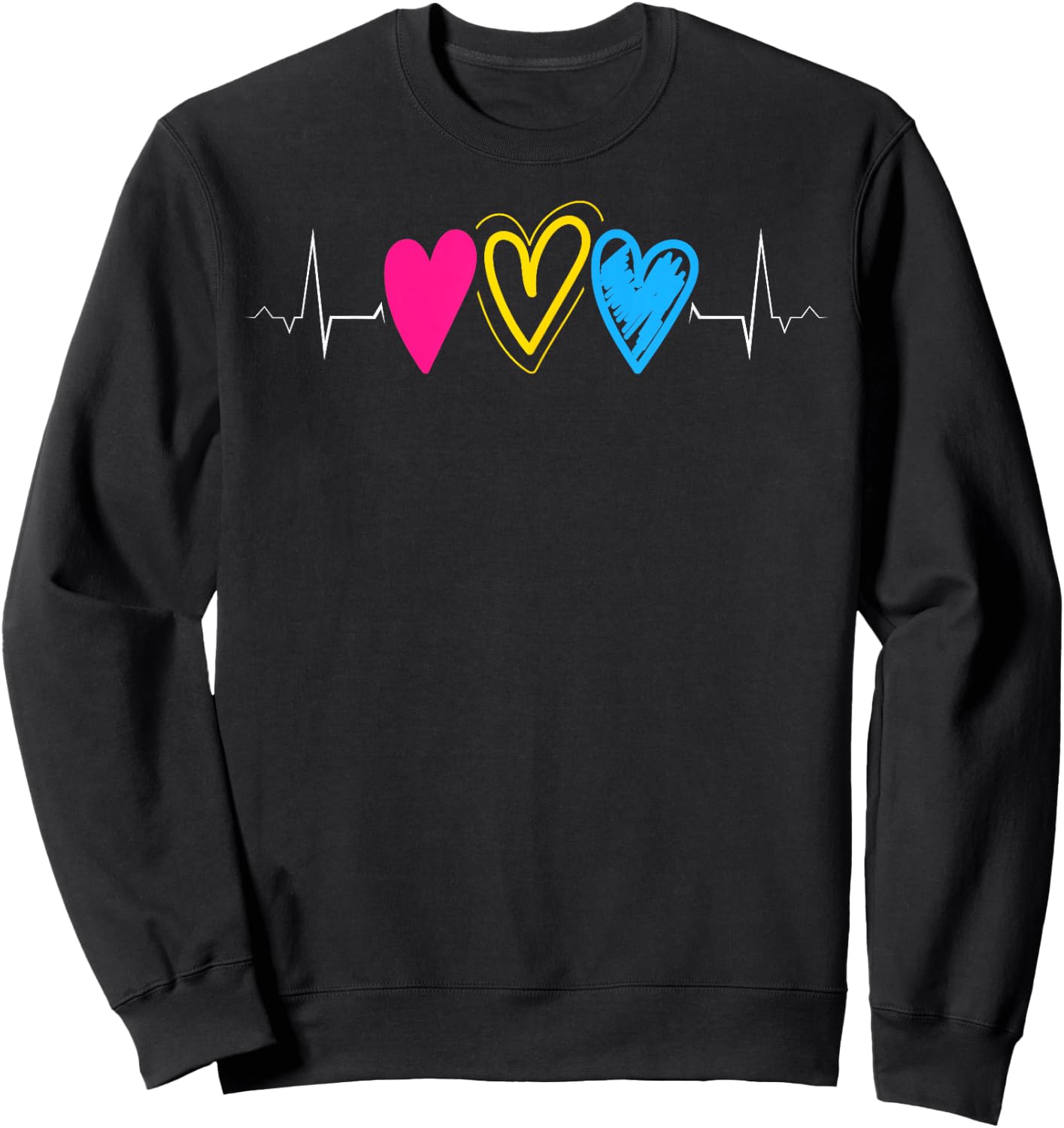 Pansexual Pride Hearts in Pulse Line LGBTQ Colors Sweatshirt - Sweatshirt | Black