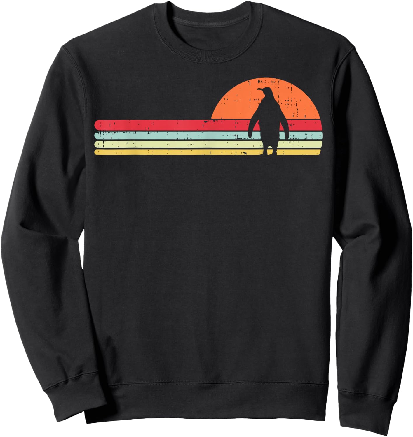 Penguin Silhouette Sunset Chest Vintage Art Men Women Kids Sweatshirt - Sweatshirt | Black