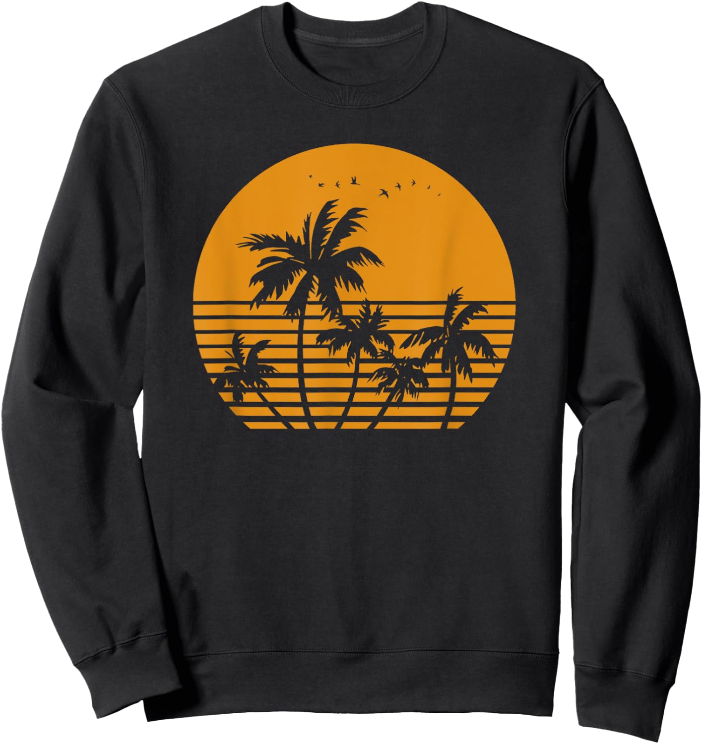 Vintage Birds Sunset Beach Palm trees Sweatshirt - Sweatshirt | Black