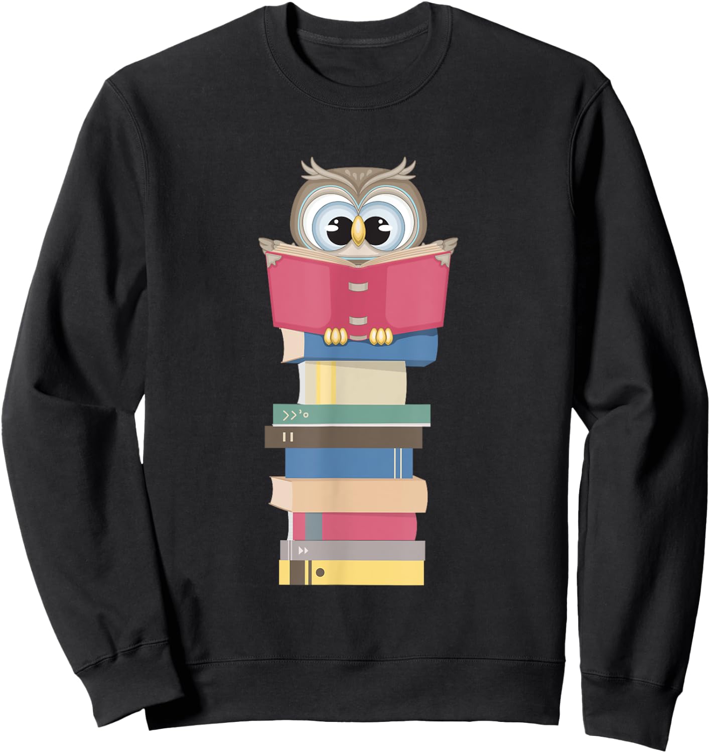 Kawaii Owl Reads Book - Reading Bookworm Library Book Lover Sweatshirt - Sweatshirt | Black