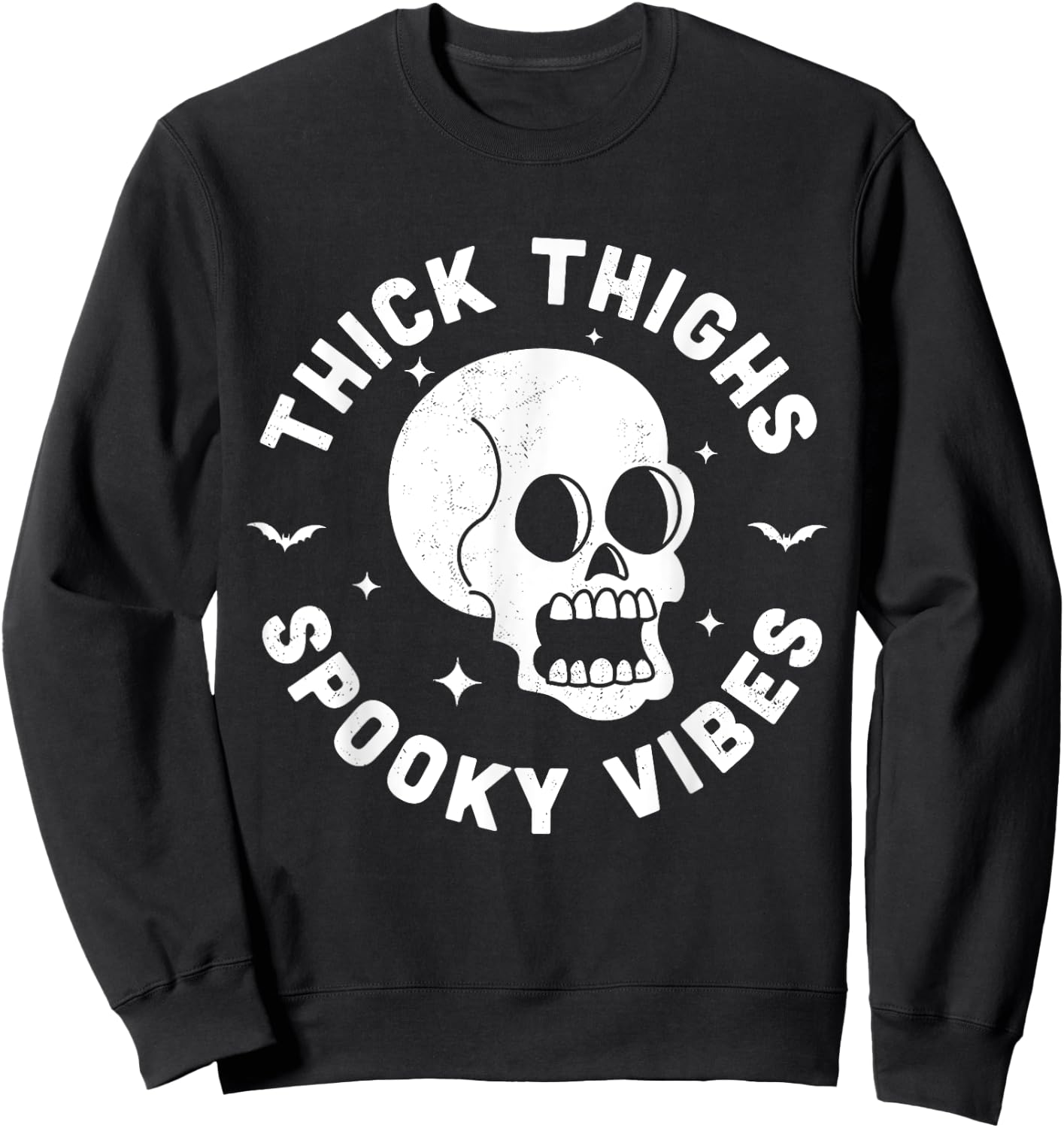 Thick Thighs Spooky Vibes Funny Halloween Skull Workout Gym Sweatshirt - Sweatshirt | Black