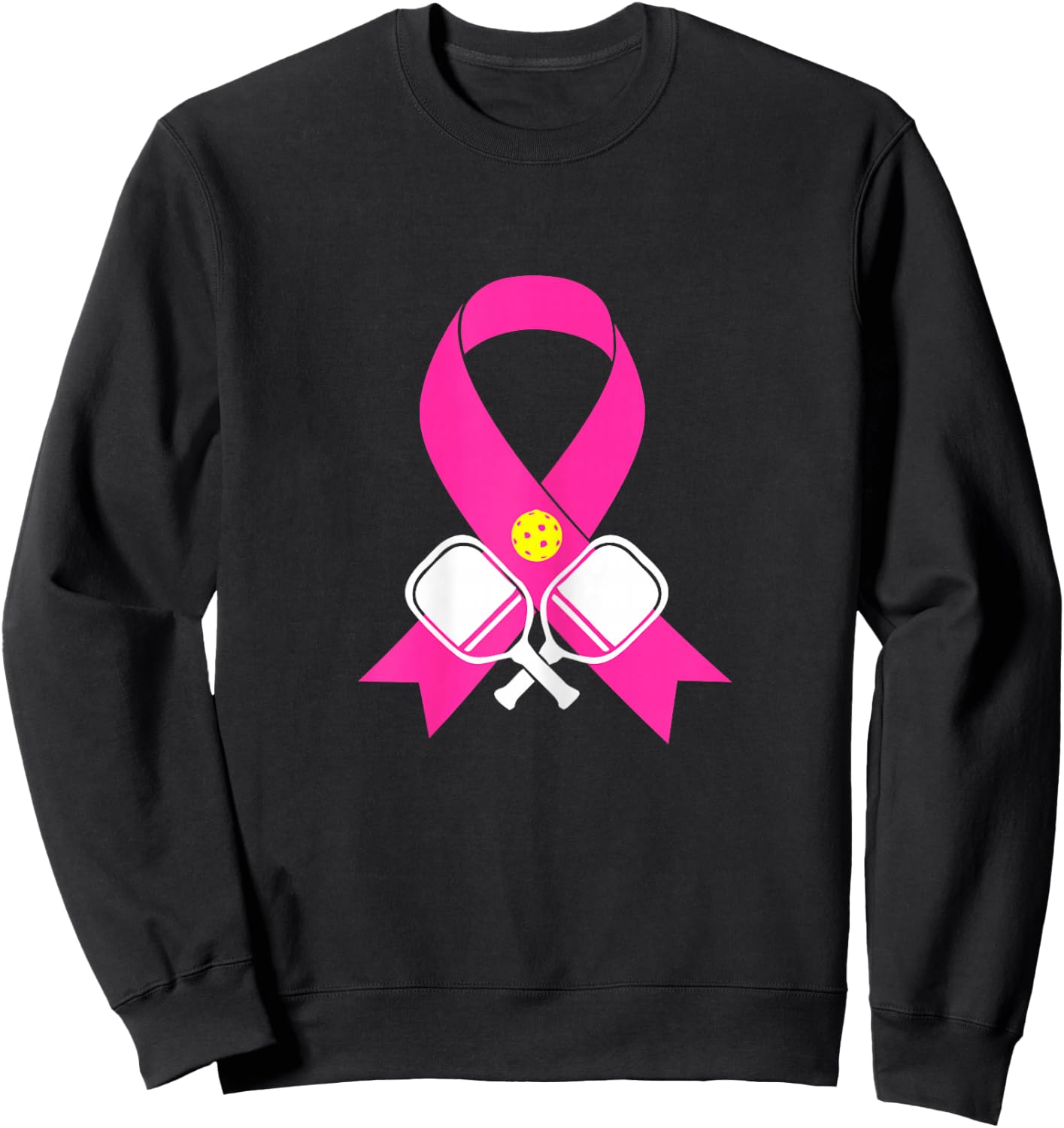 Pickleball Breast Cancer Awareness Pink Ribbon Sweatshirt - Sweatshirt | Black