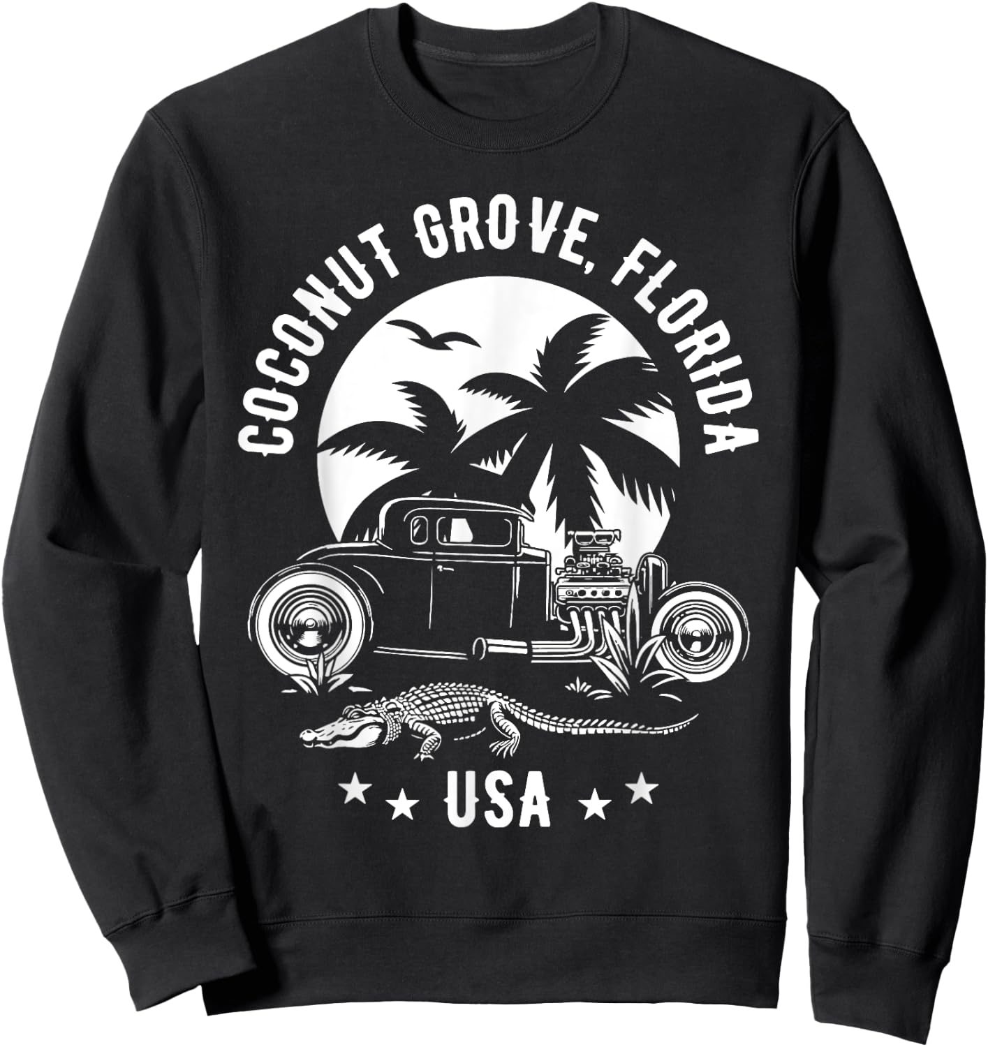 Coconut Grove Florida Sunset Hotrod Retro Design Sweatshirt - Sweatshirt | Black