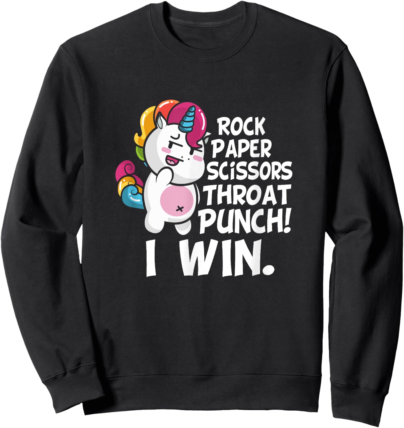 Rock Paper Scissors Throat Punch I Win Unicorn Outfit Sweatshirt - Sweatshirt | Black