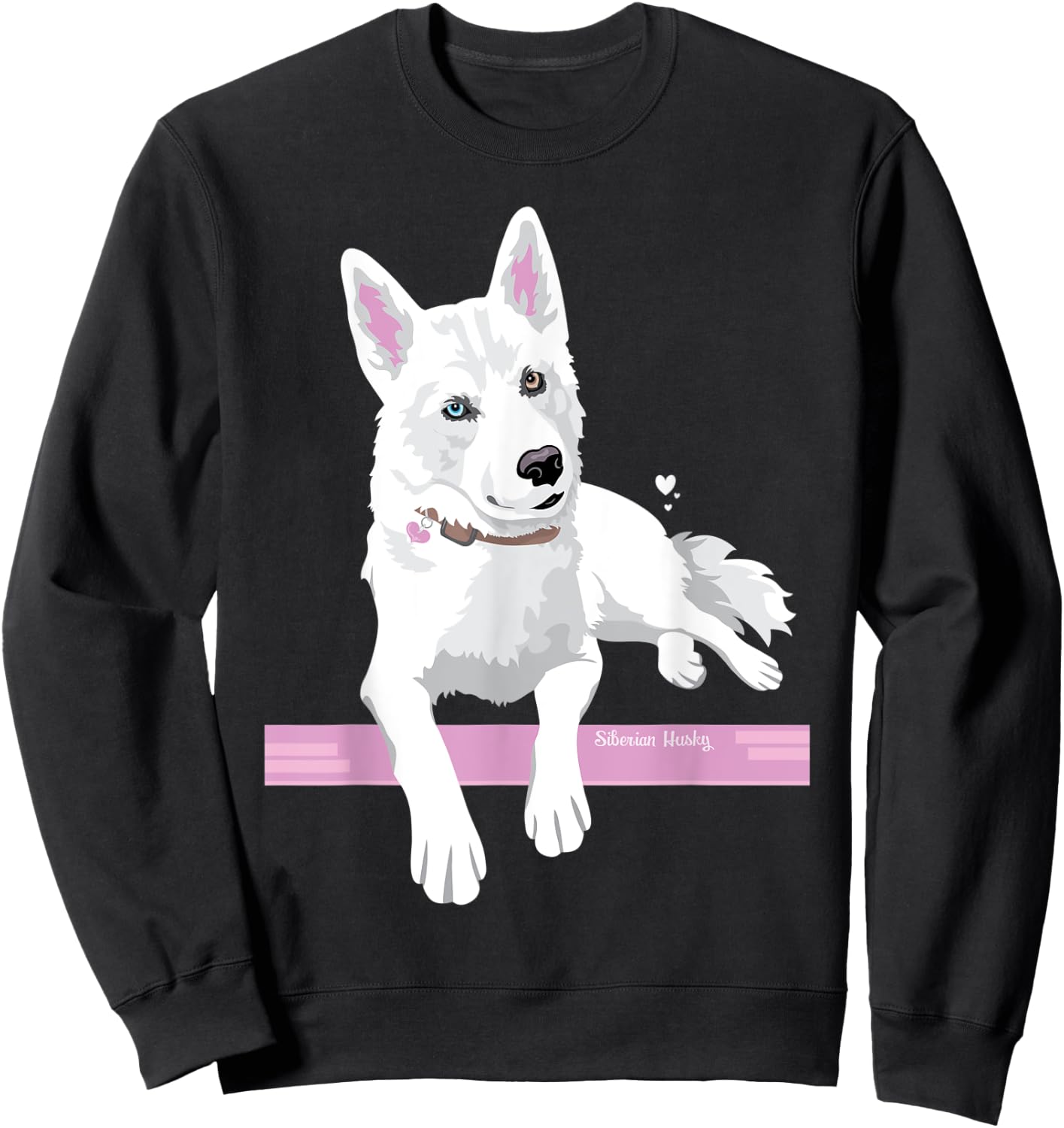 cute white bi-eyed Siberian Husky Dog Sweatshirt - Sweatshirt | Black