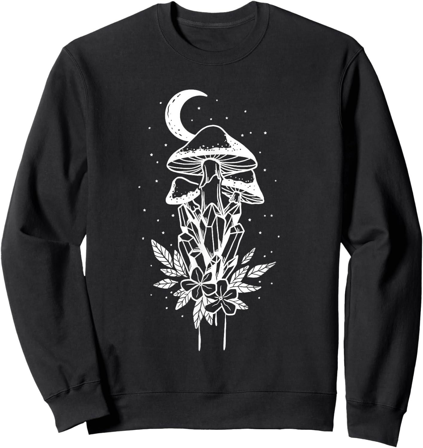 Vintage Hippie Crystals And Mushrooms Witchy Plant Goth Punk Sweatshirt - Sweatshirt | Black