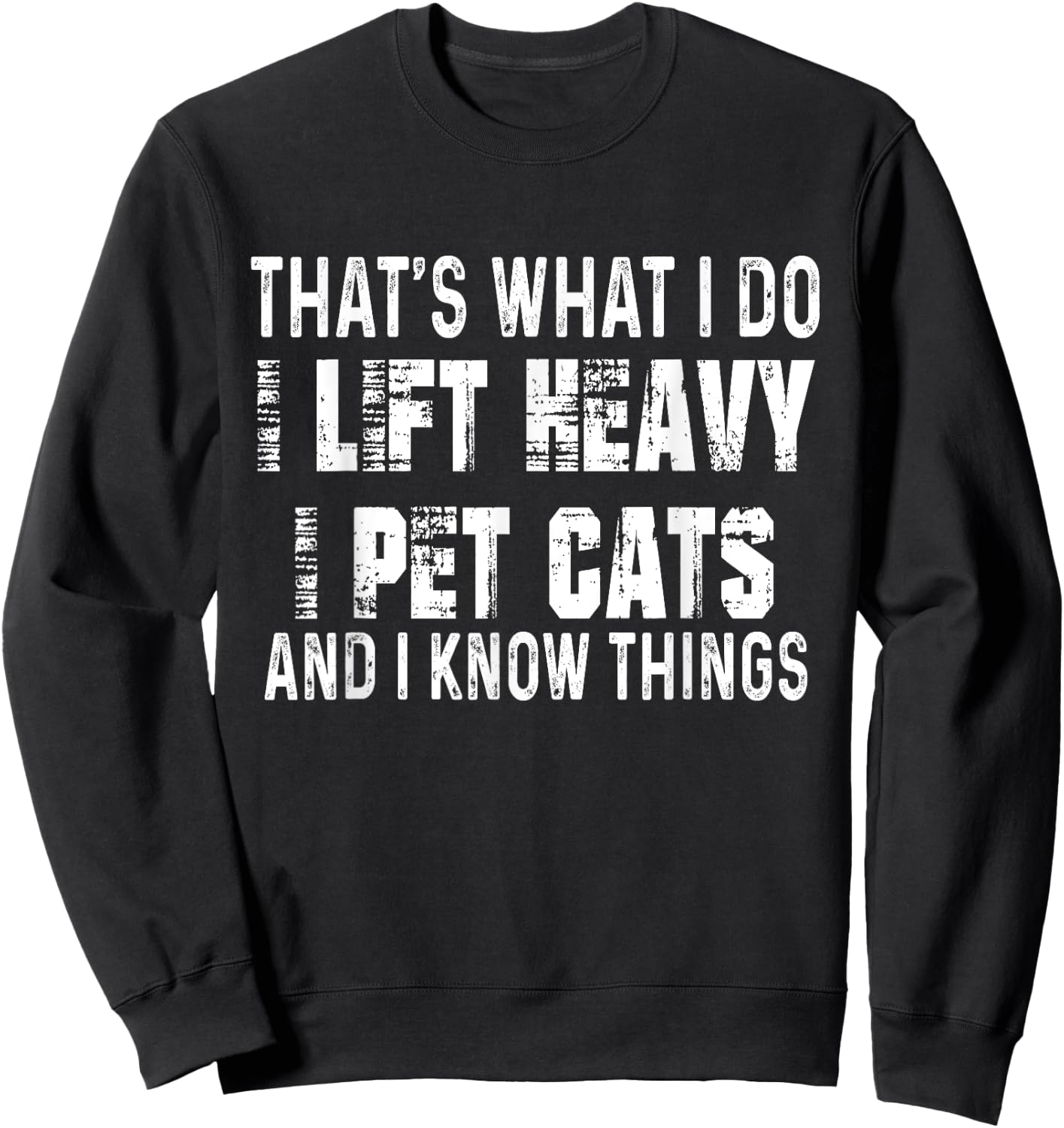 Hilarious Fitness Cat Lovers and Gym Humor -Adults Black Small I Lift Heavy, I Pet Cats, and I Know Things Funny Gym Sweatshirt - Sweatshirt | Black