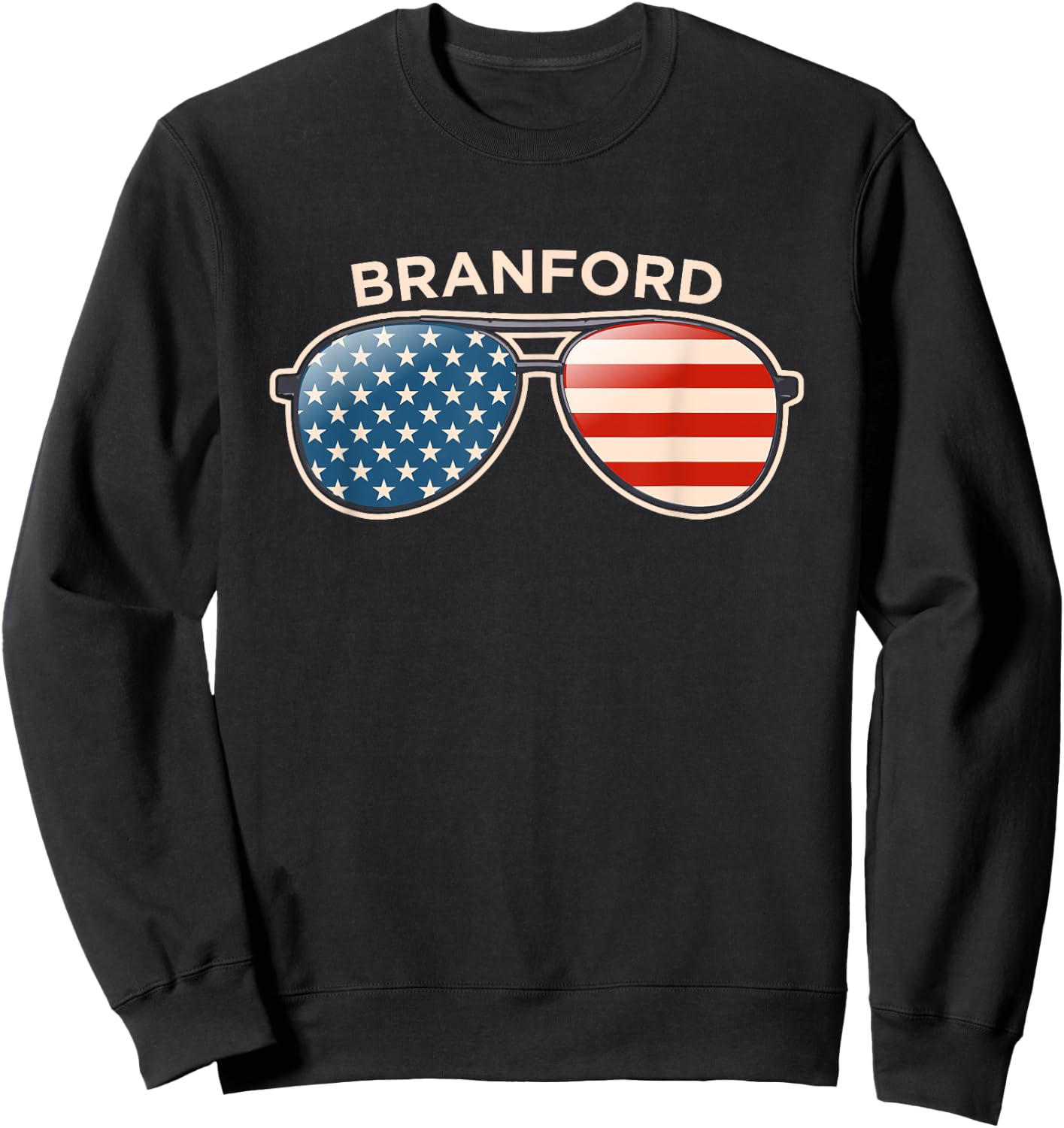 Branford, CT Vintage US Flag Sunglasses Sweatshirt - Sweatshirt | Black