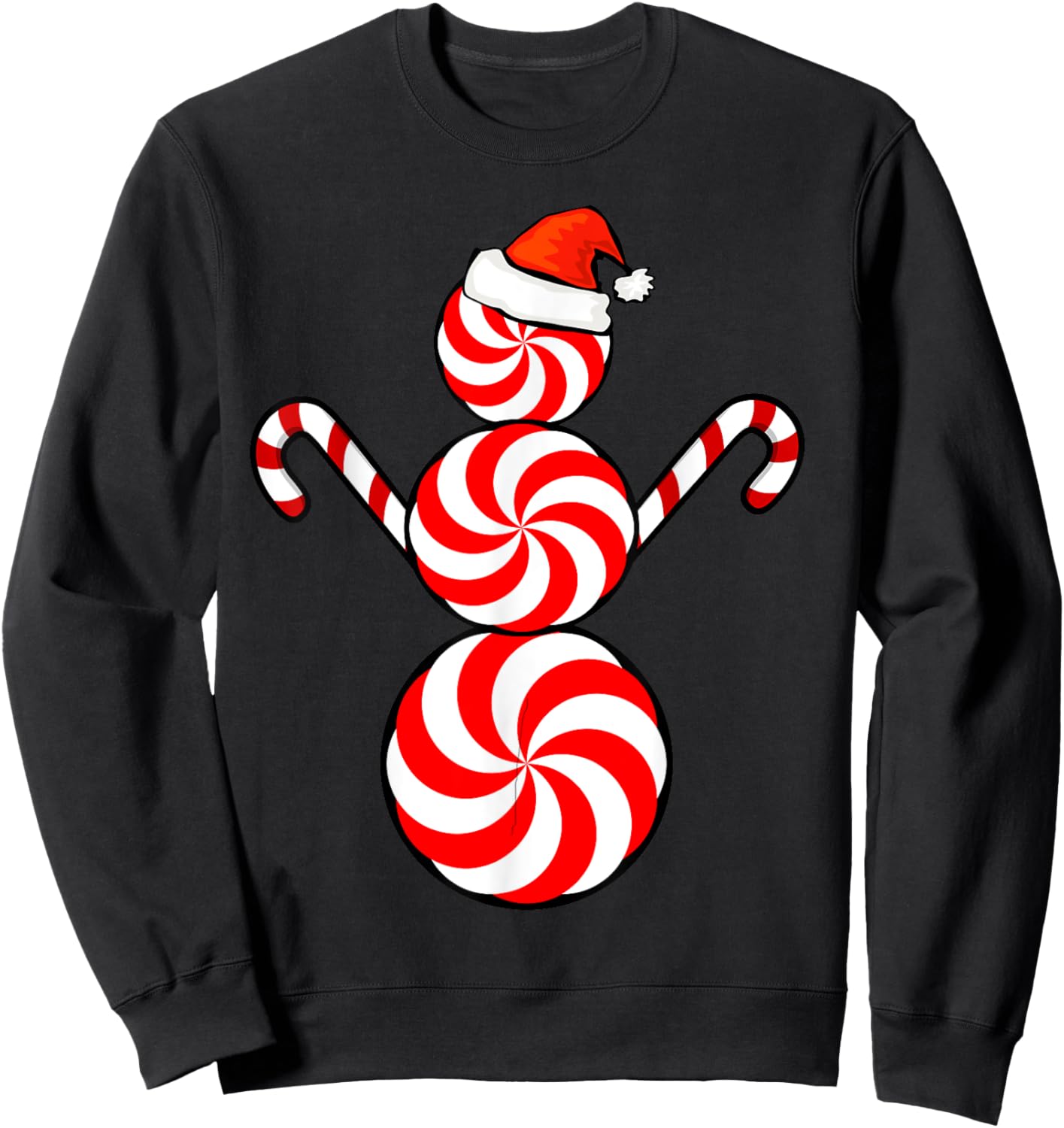 Funny Christmas Shirts Peppermint Candy Snowman Sweatshirt - Sweatshirt | Black