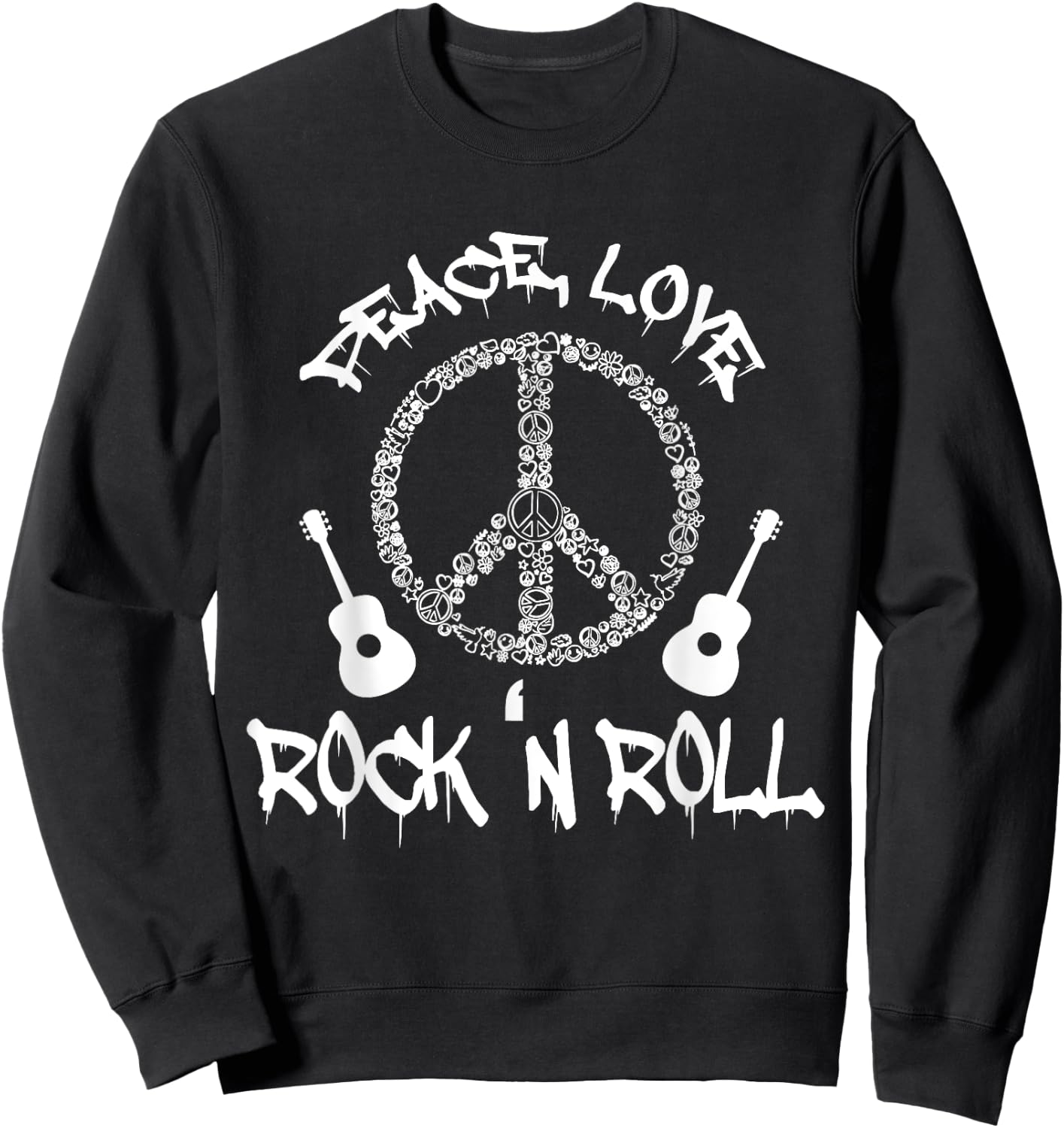 Funny Rock'n Roll Peace Love and Rock and Roll Sweatshirt - Sweatshirt | Black