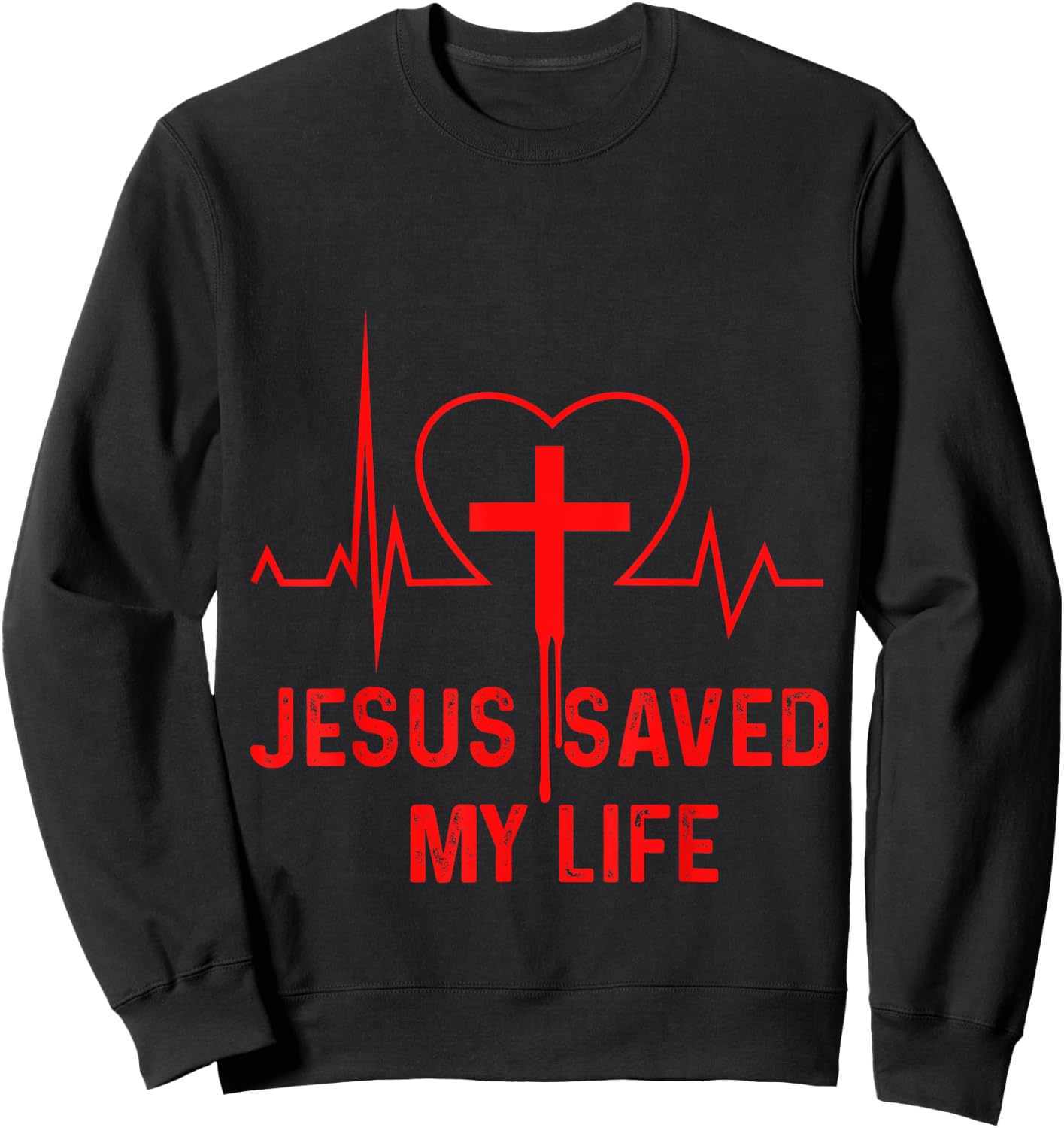 Jesus Saved My Life Heartbeat Cross Crucifix Religion Church Sweatshirt - Sweatshirt | Black