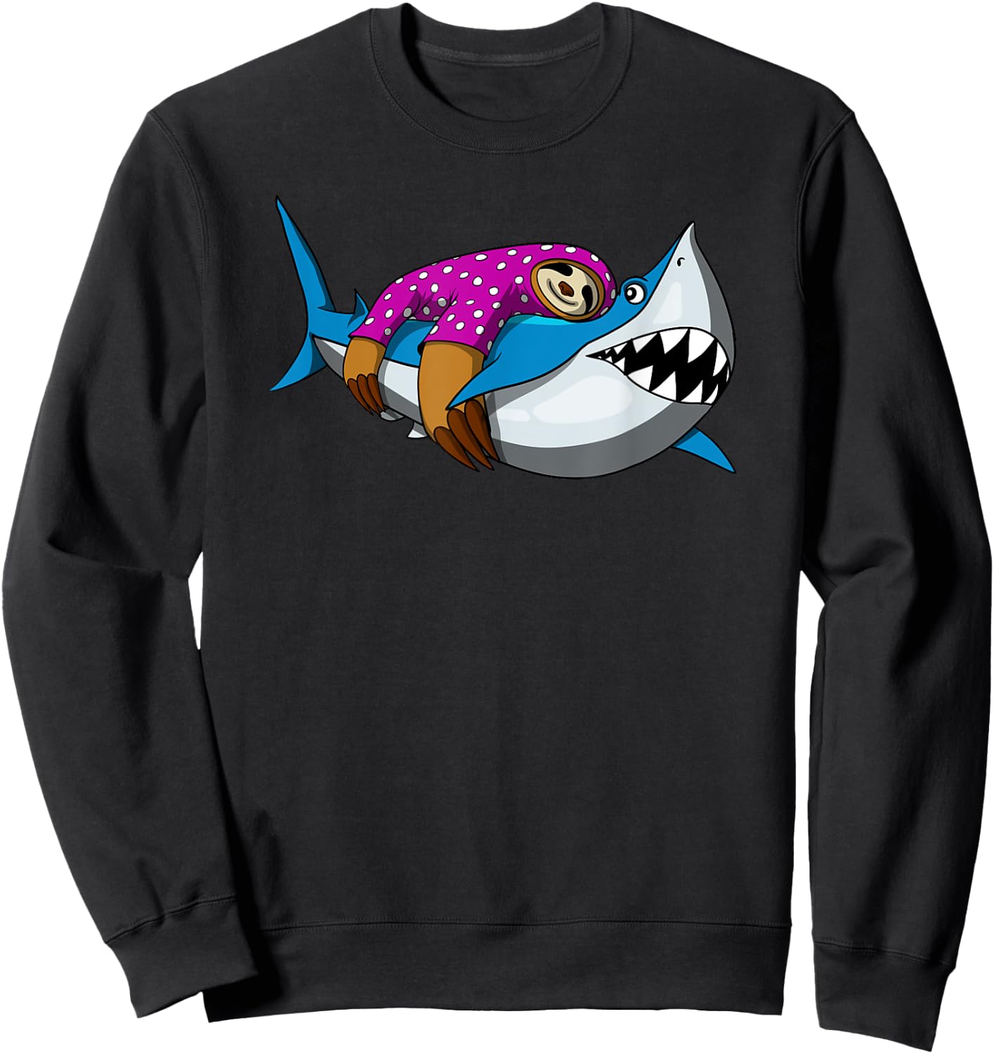 Lazy Sloth With Pajama Riding Ocean Shark Sweatshirt - Sweatshirt | Black