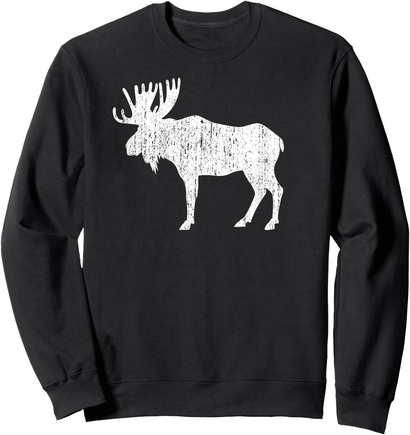 Retro Vintage Distressed Moose Sweatshirt - Sweatshirt | Black