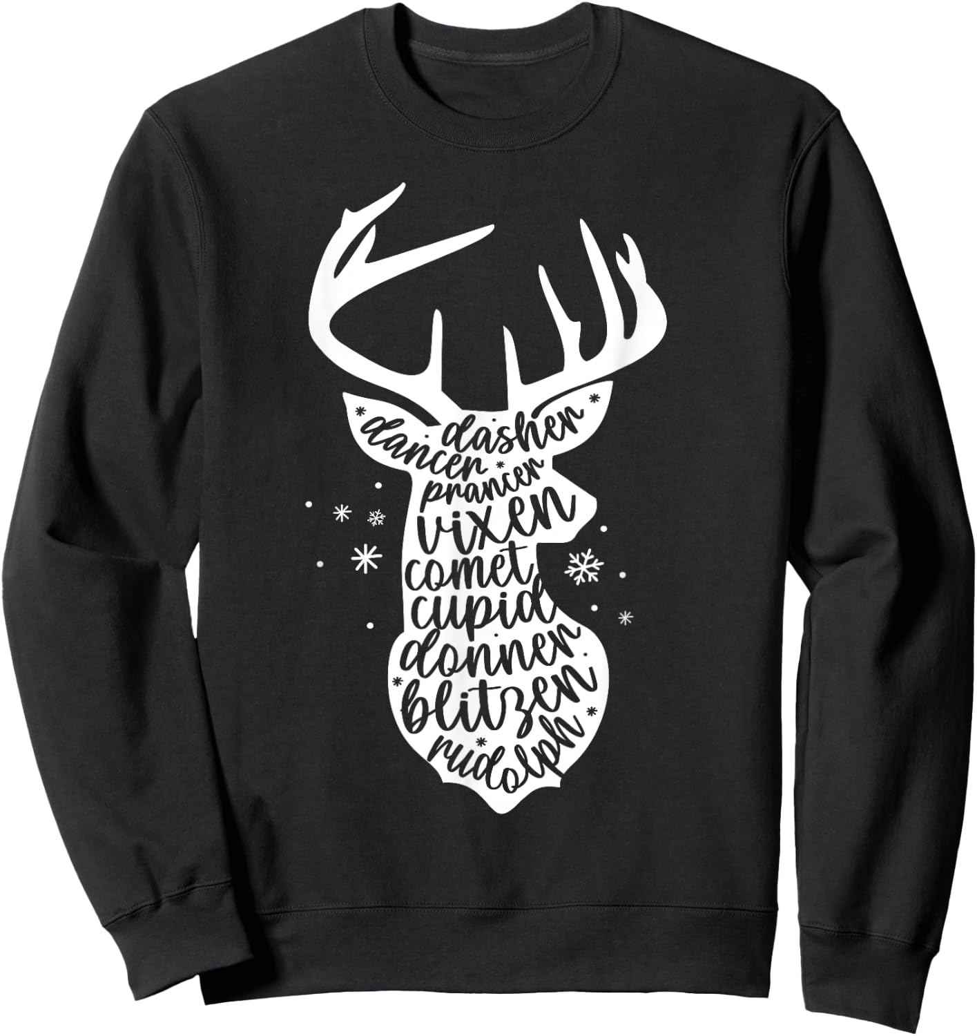 Christmas Reindeer Names Cute Holiday Rudolph Kids Sweatshirt - Sweatshirt | Black