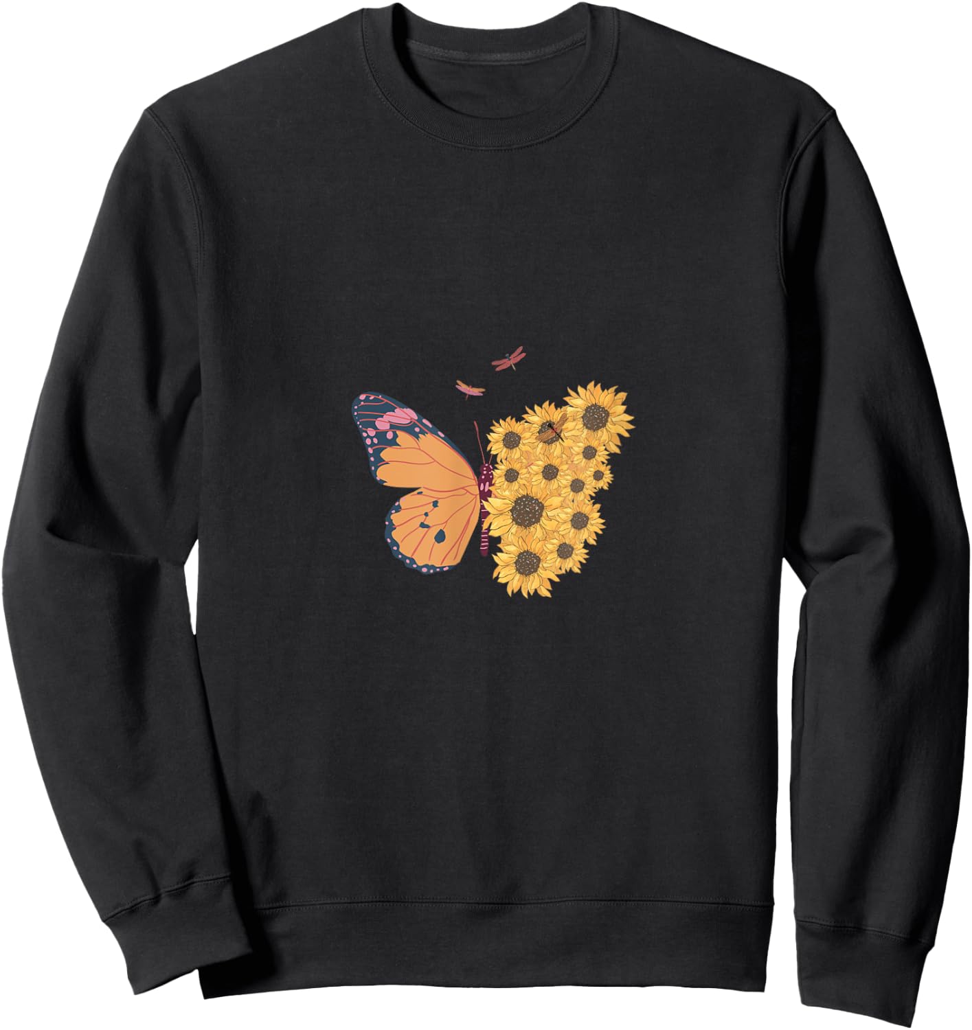 Sun Flower Butter Fly Summer Vibe Women Sweatshirt - Sweatshirt | Black