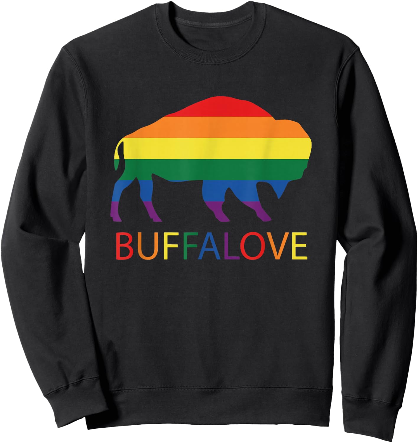 Bufflove Buffalo Say Gay Rainbow LGBTQ Pride Month Sweatshirt - Sweatshirt | Black