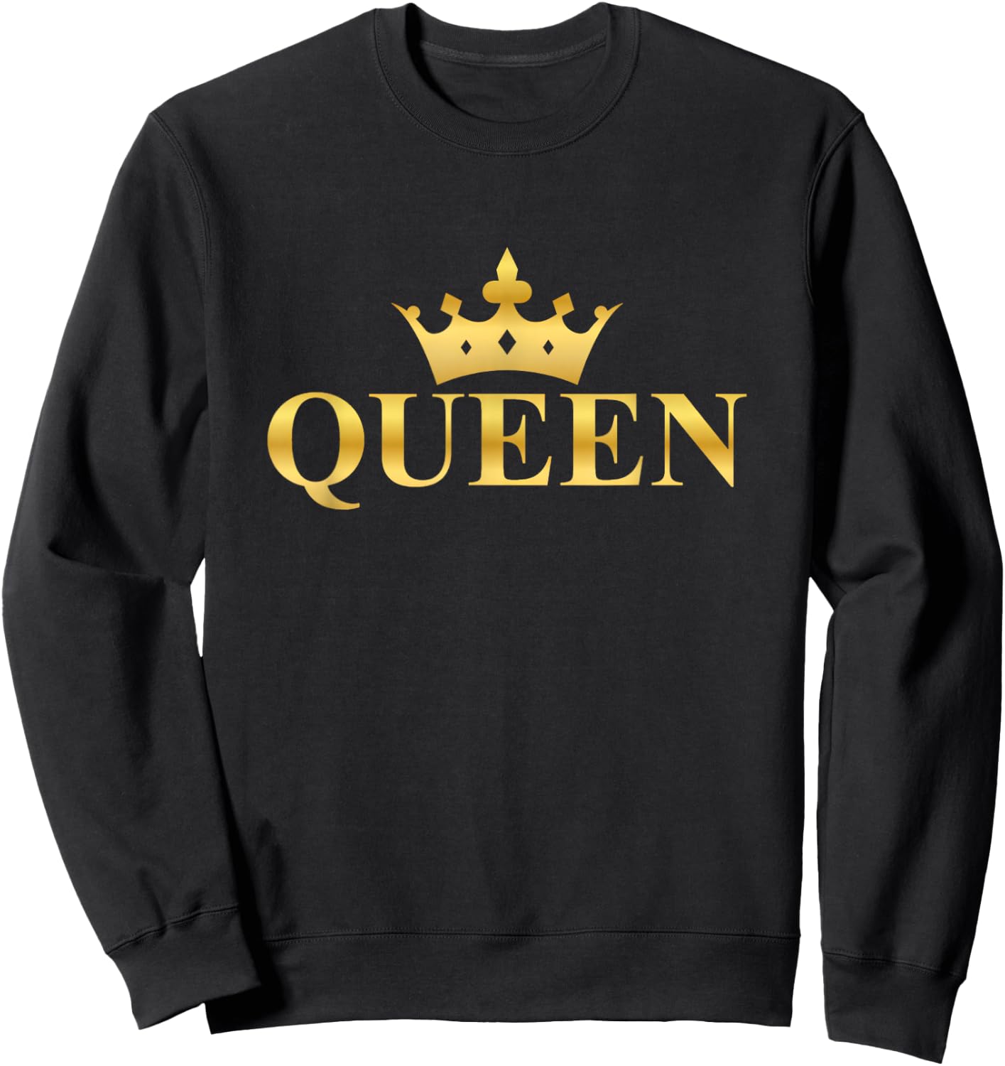 Gold Queen Text Design with Crown Sweatshirt - Sweatshirt | Black