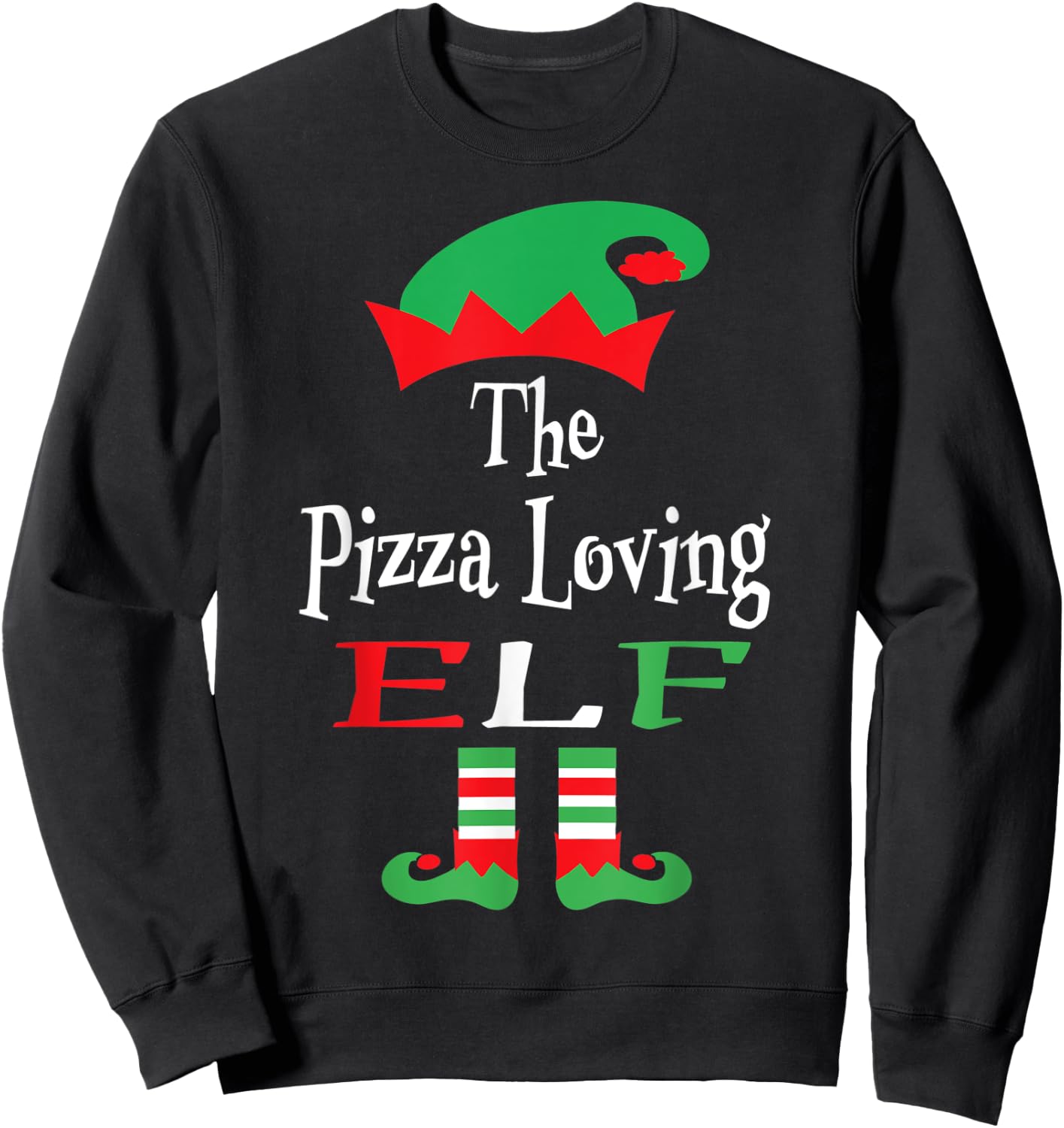 Christmas Funny The Pizza Loving Elf Shirt Youth Teens Gift Sweatshirt - Sweatshirt | Black