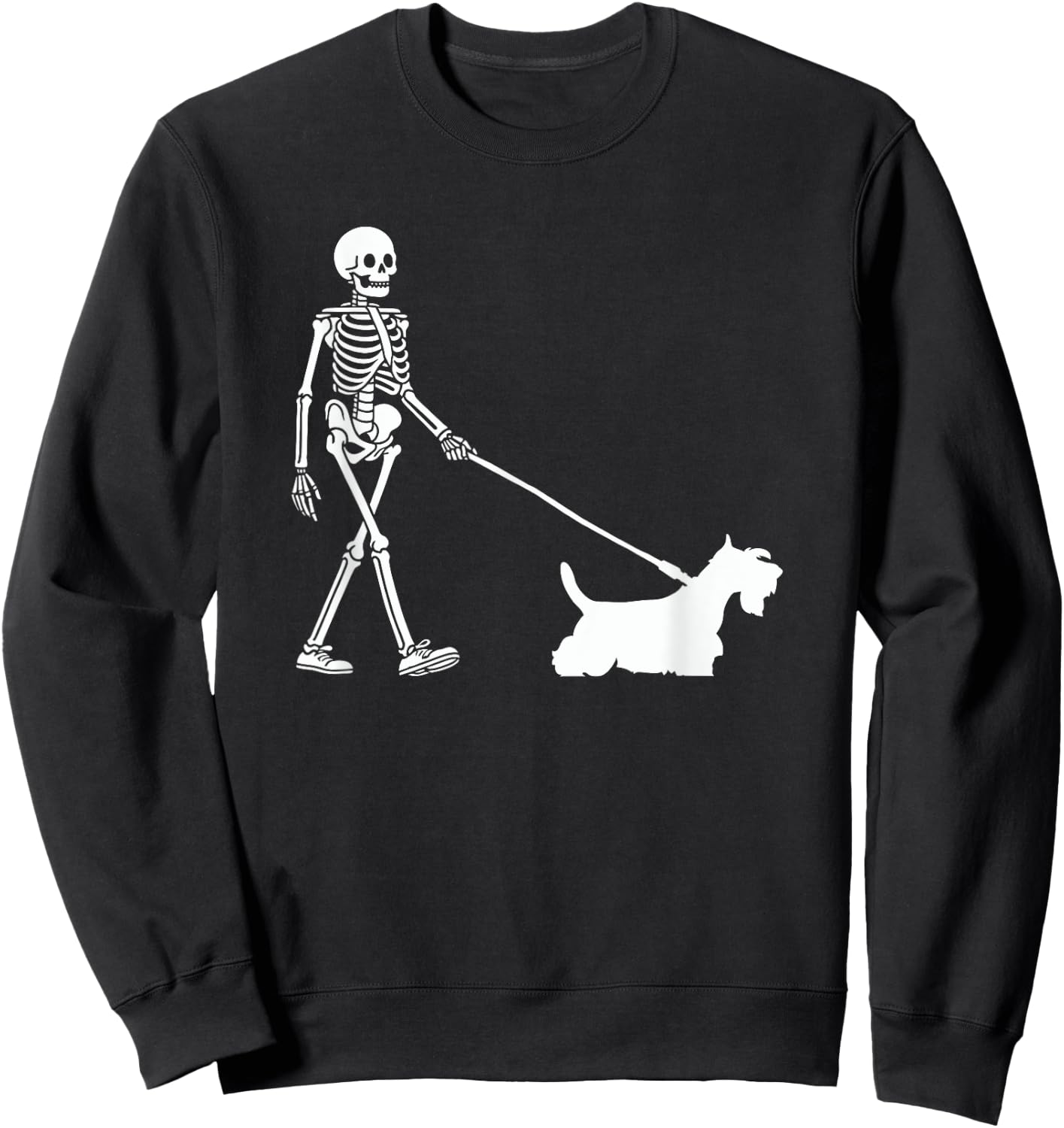 Skeleton Walking a Dog Scottish Terrier Halloween Outfit Sweatshirt - Sweatshirt | Black