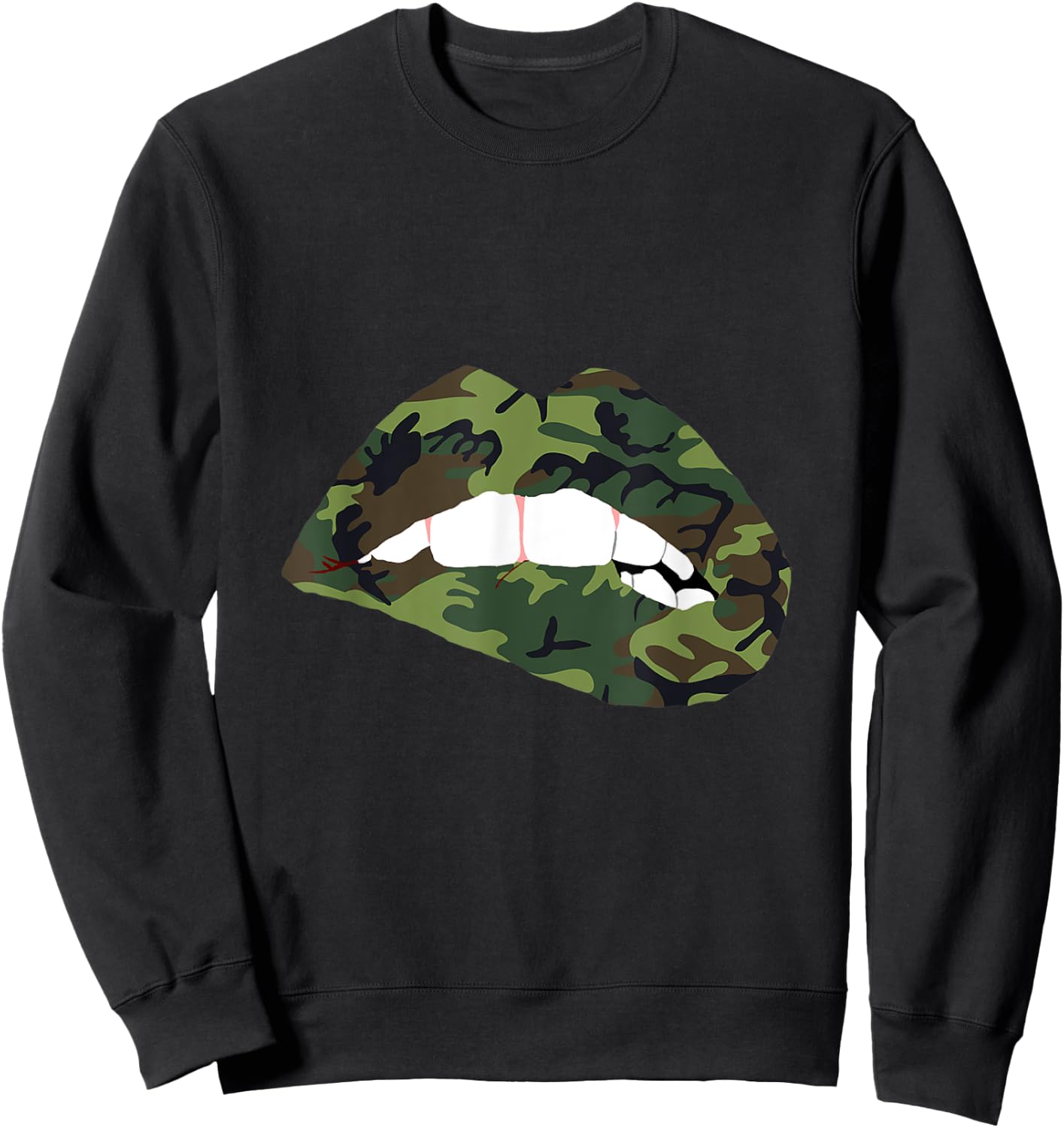 Camouflage Lips Mouth Military Kiss Me Biting Camo Kissing Sweatshirt - Sweatshirt | Black