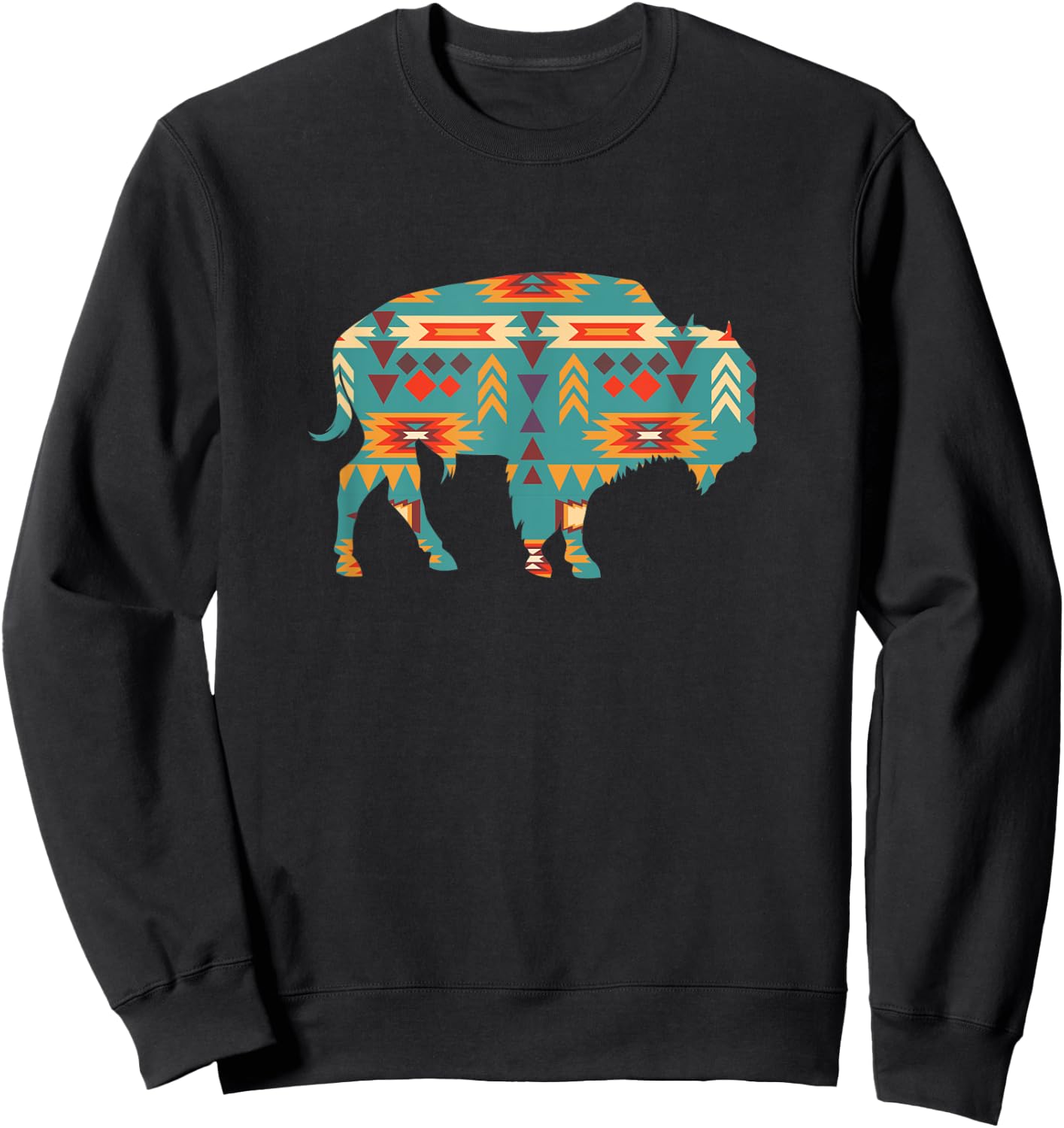Unique Western Aztec Buffalo Navajo Bison Sweatshirt - Sweatshirt | Black