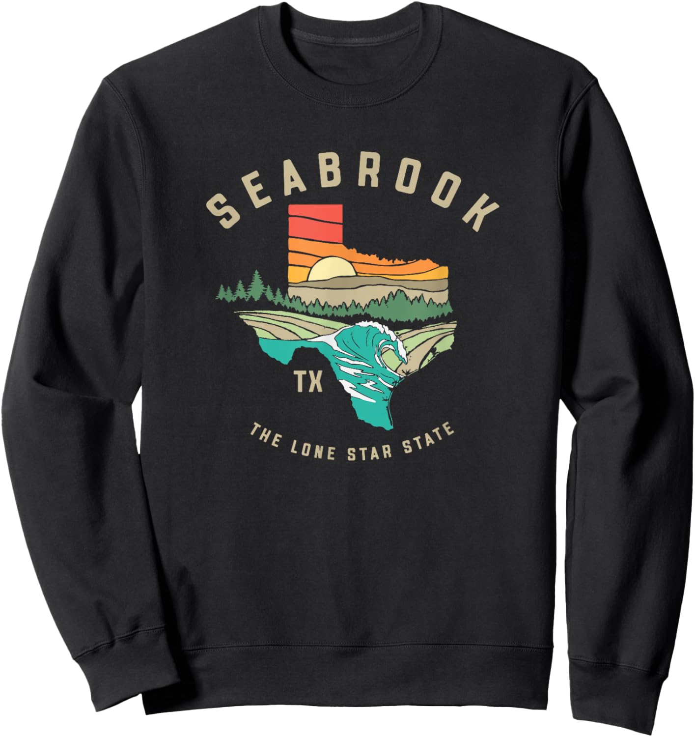 Seabrook Texas Outdoors Vintage Nature Illustration Sweatshirt - Sweatshirt | Black