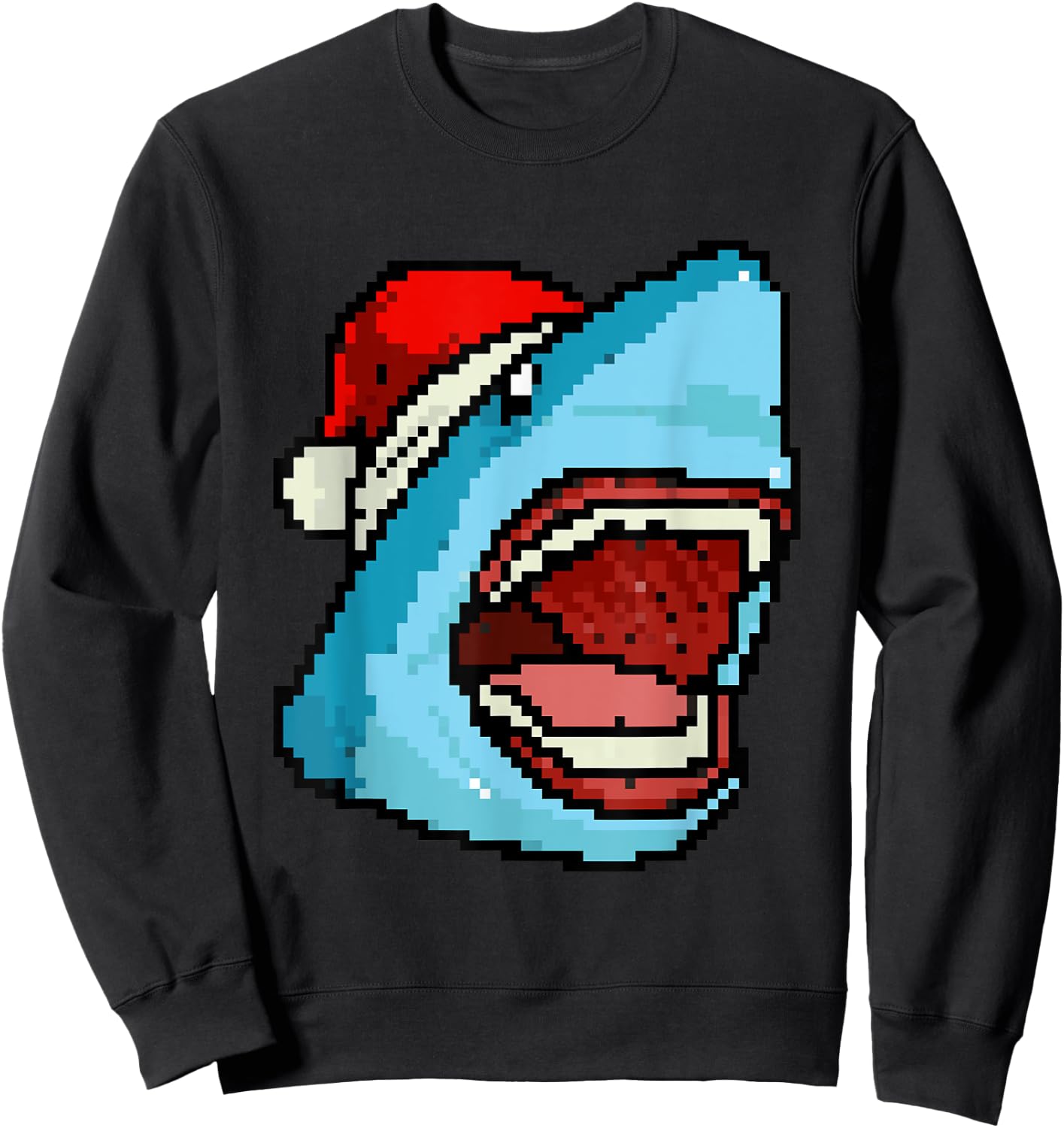 Shark Pixelated Christmas - Funny Shark Xmas Sweatshirt - Sweatshirt | Black
