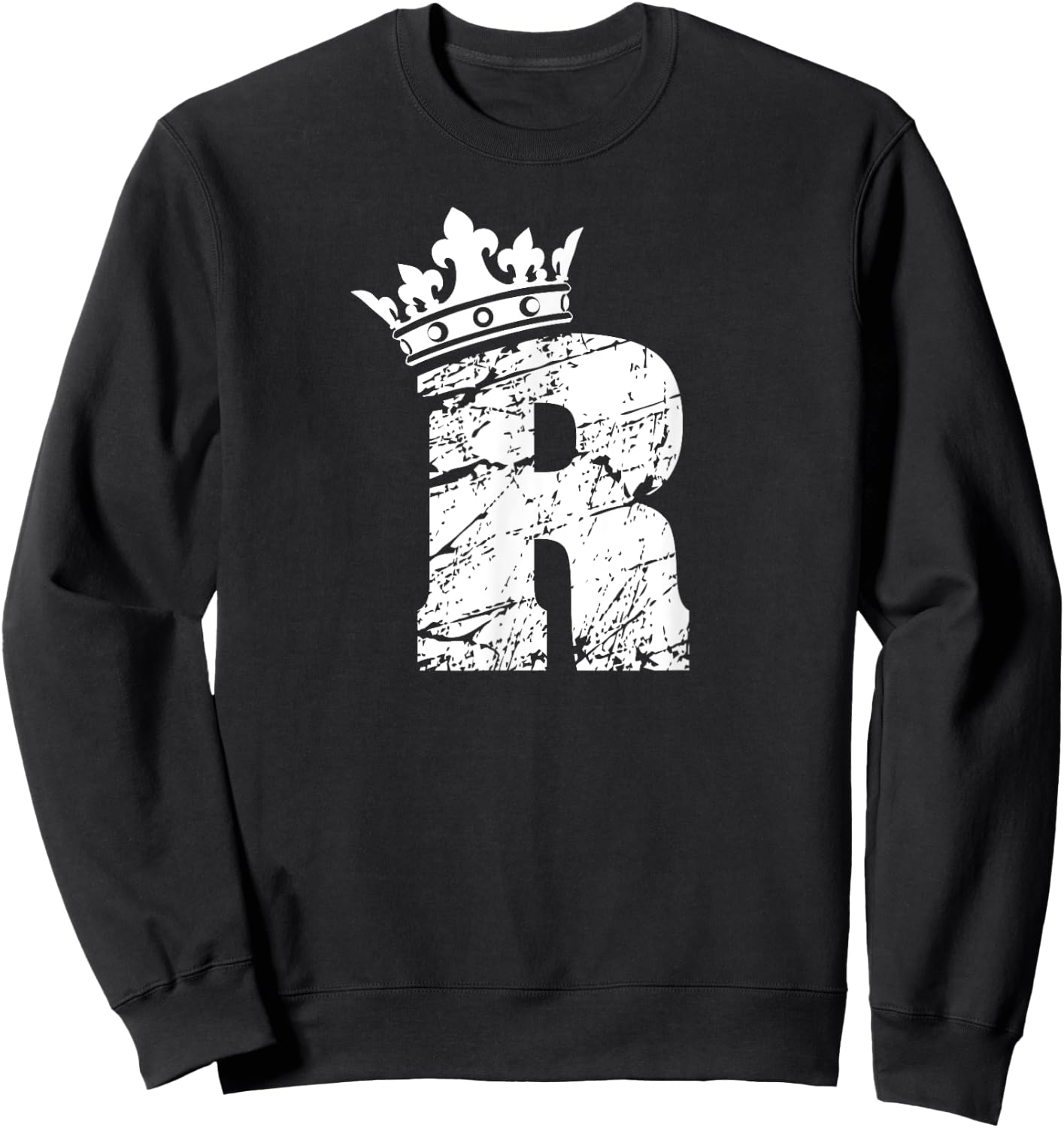 Alphabet T Shirt- Initial Letter R And King Queen Crown Sweatshirt - Sweatshirt | Black