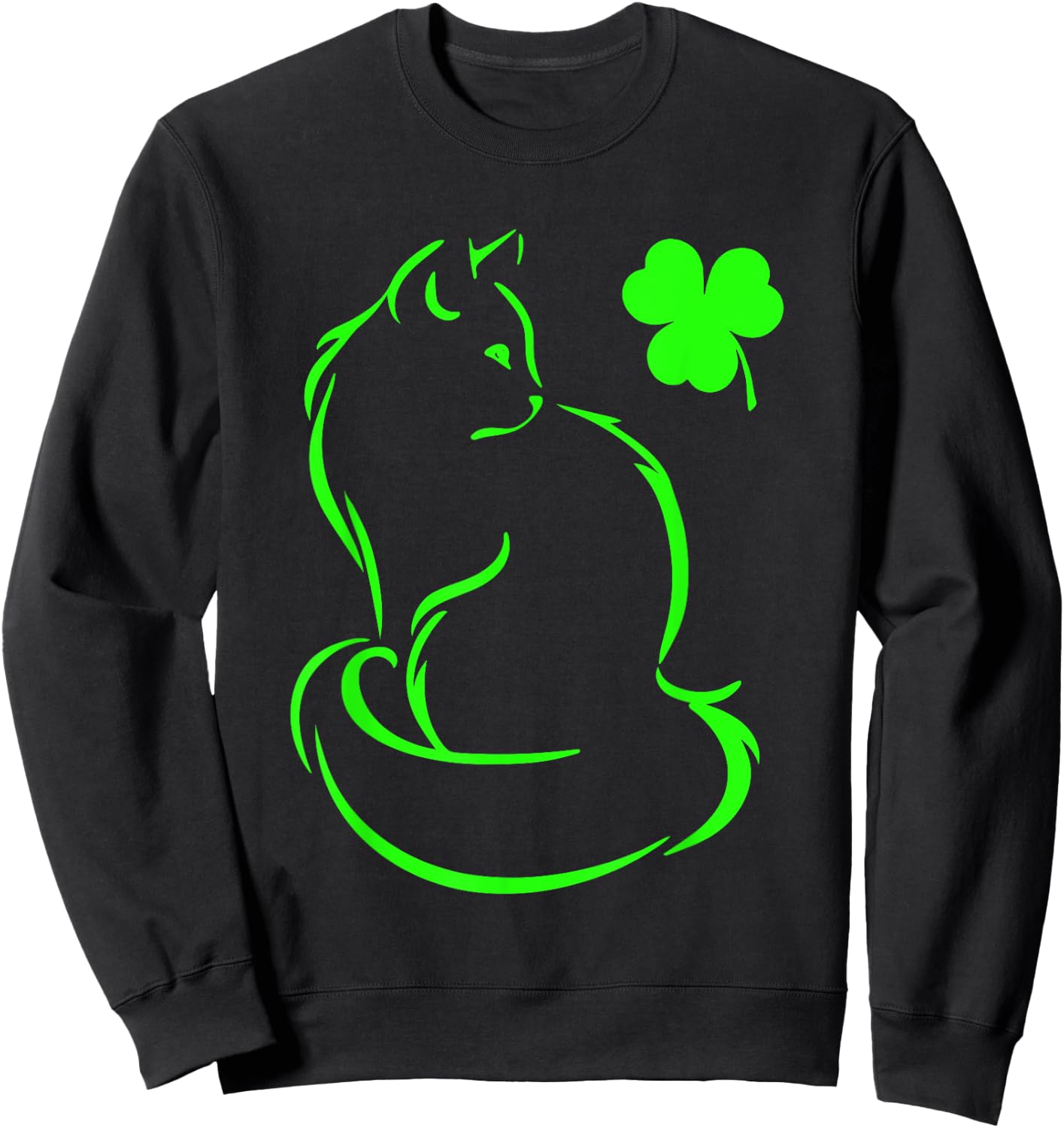 Shamrock Green Cat St Patricks Day Cat Lovers Cat Mom Women Sweatshirt - Sweatshirt | Black