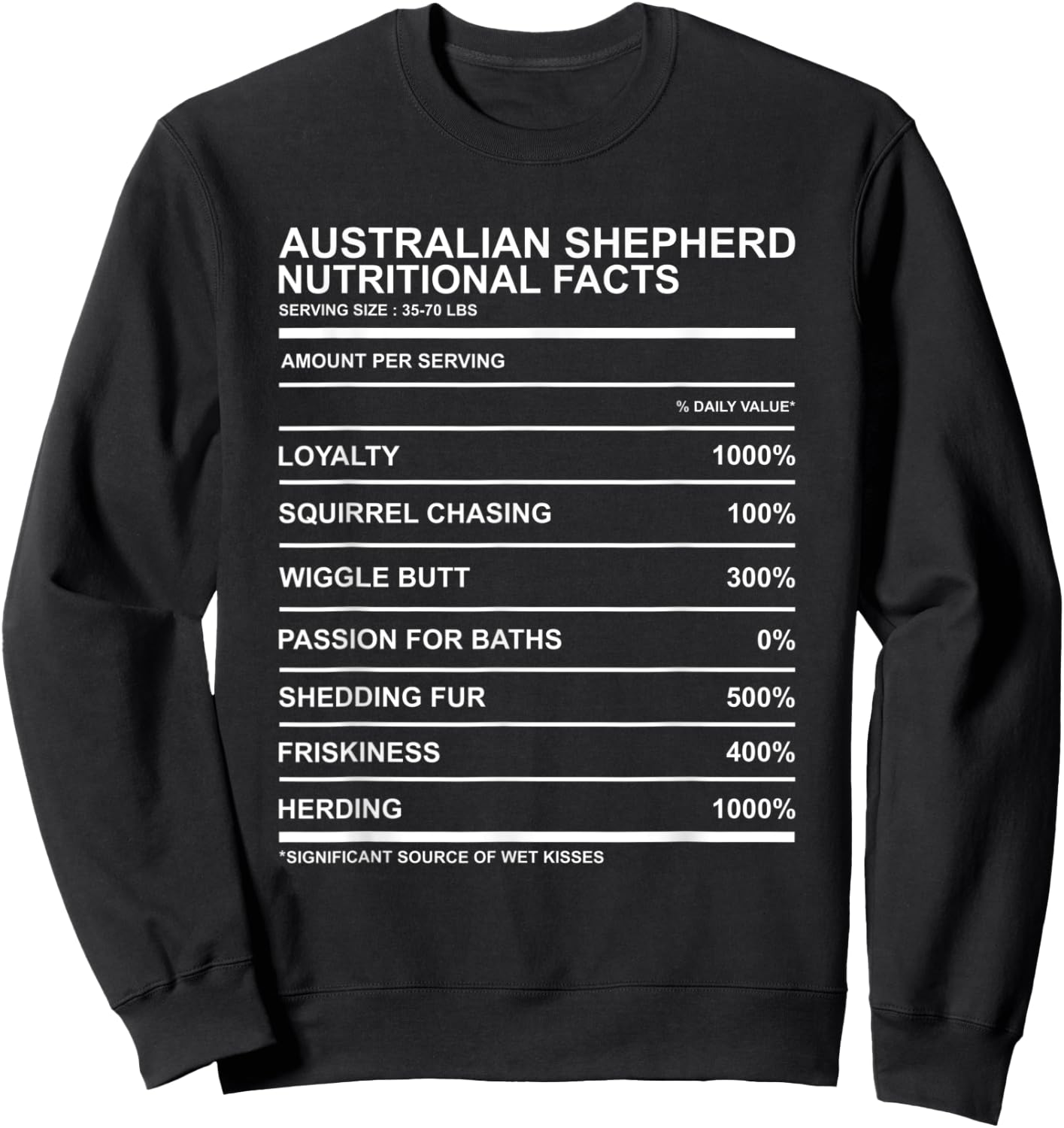 Australian Shepherd Nutritional Facts Wiggle Butt Aussie Sweatshirt - Sweatshirt | Black