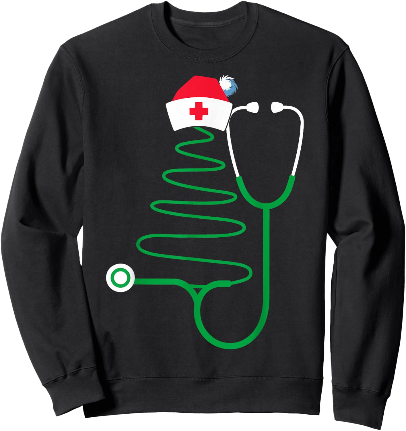 Stethoscope Christmas Tree Nurse Christmas Scrub Sweatshirt - Sweatshirt | Black