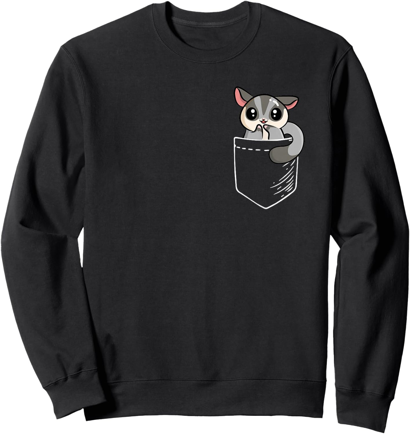 Kids Girls Cute Kawaii Pocket Sugar Glider Lover Sweatshirt - Sweatshirt | Black