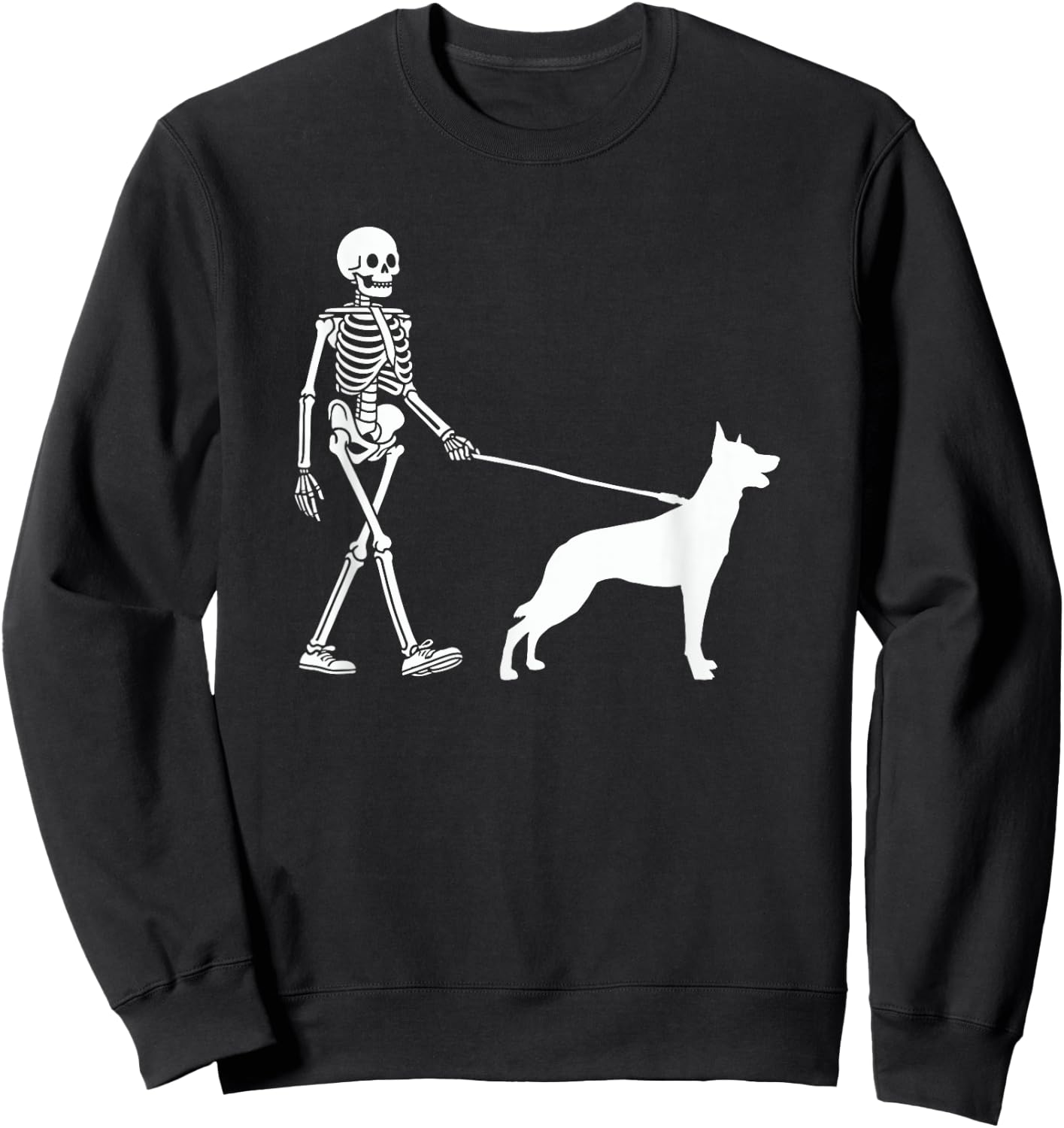 Skeleton Walking a Dog Belgian Malinois Halloween Outfit Sweatshirt - Sweatshirt | Black